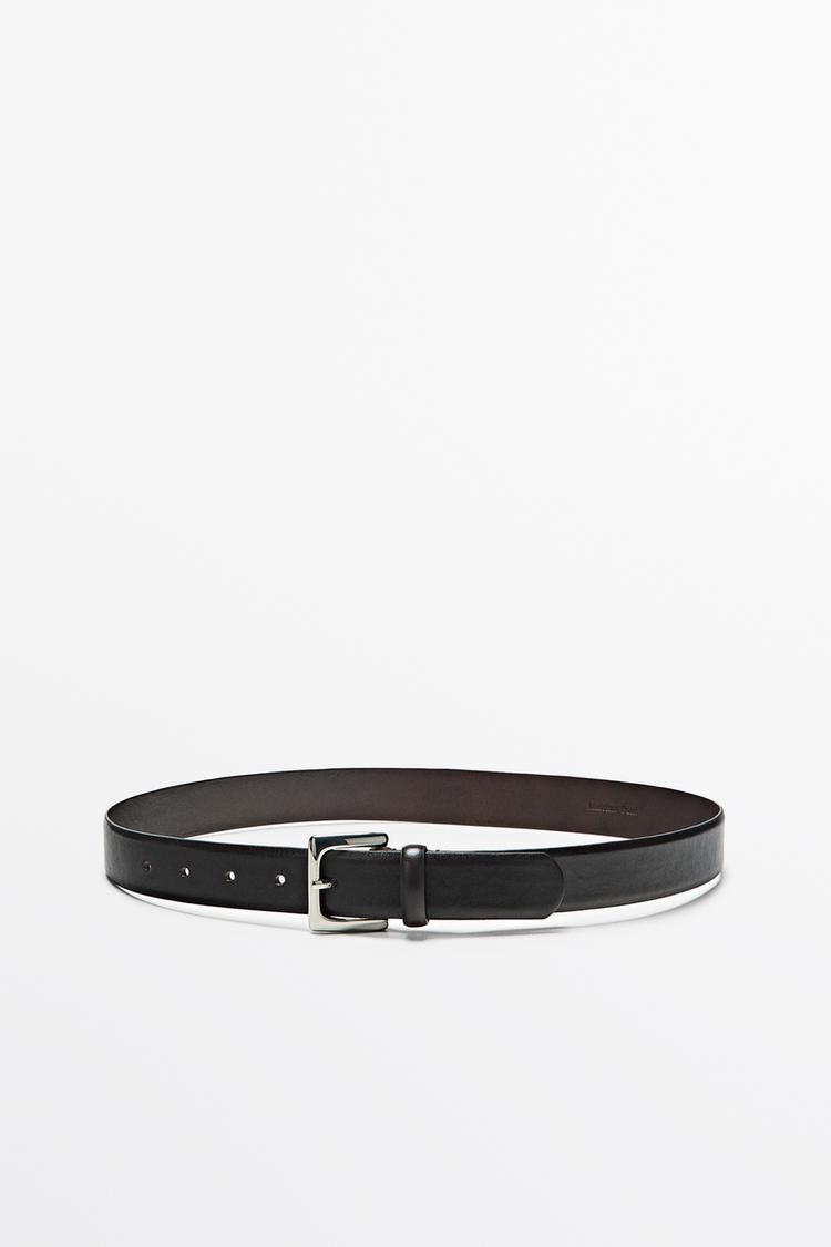 Nappa leather belt with square buckle — BROWN