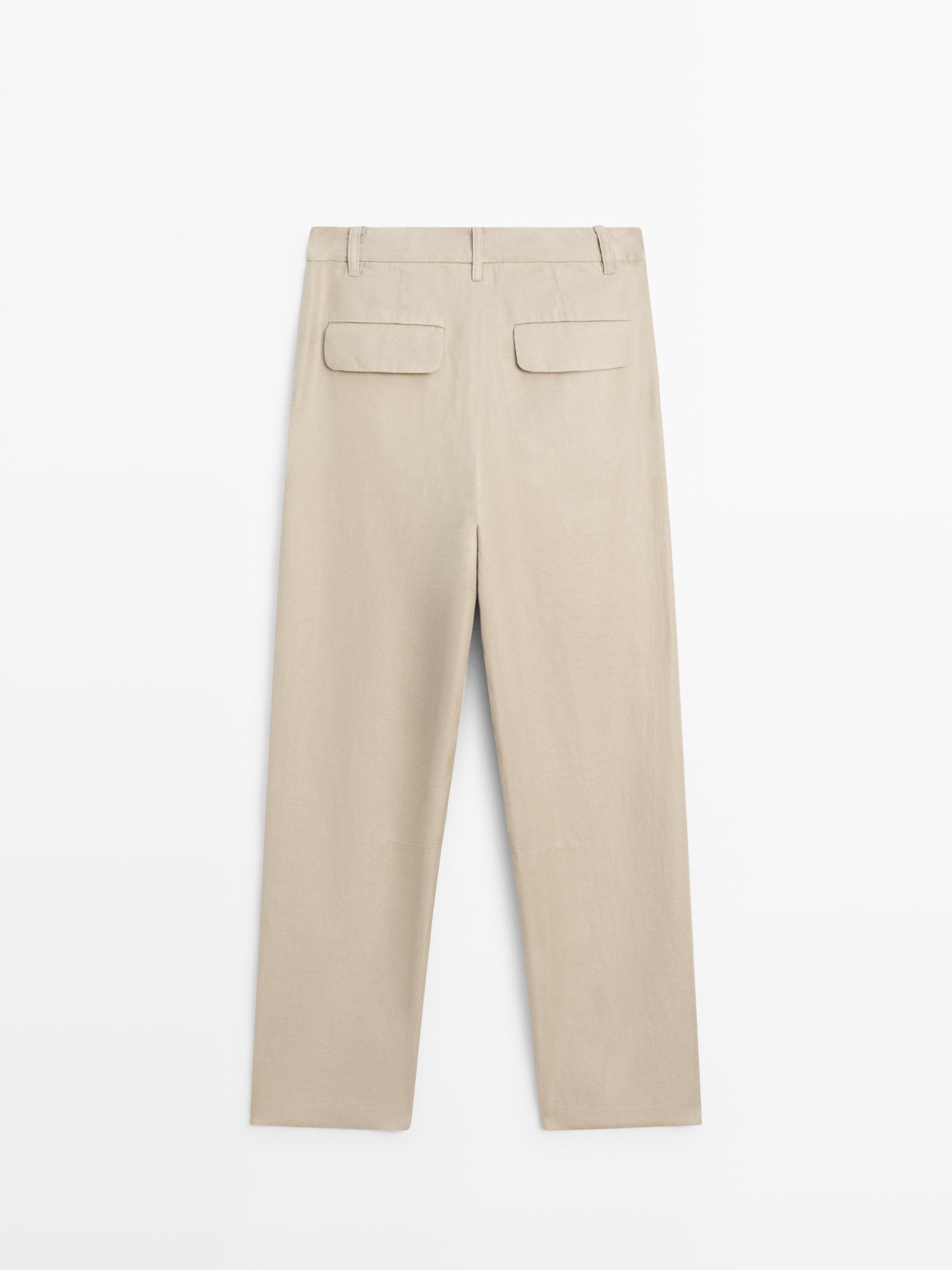 Flowing 100% linen trousers — STONE