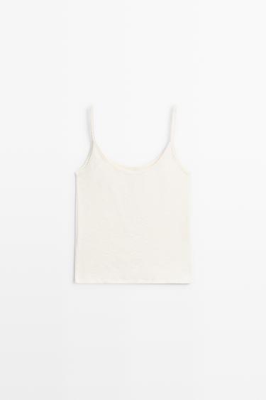 Cotton blend strappy top — Off white 6