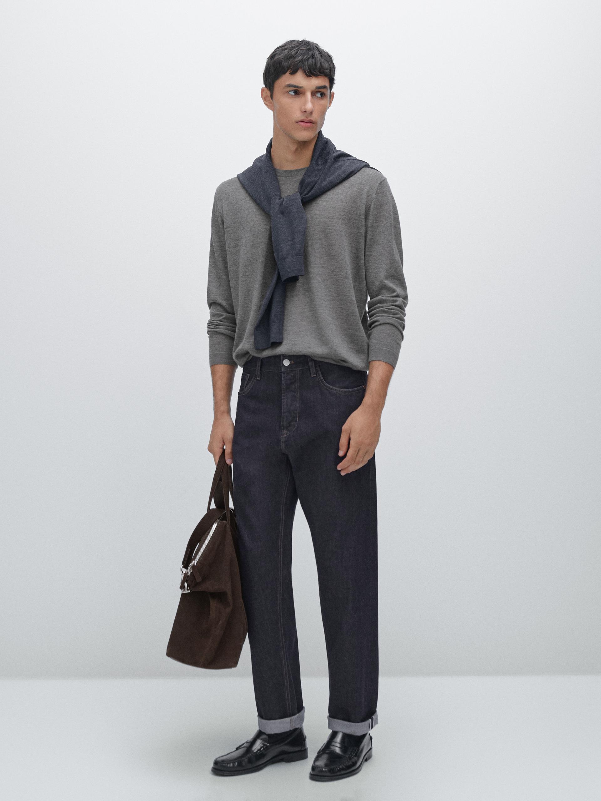Pull En Maille 100 % Cachemire À Col Rond - Gris Anthracite - S - Massimo Dutti - Homme