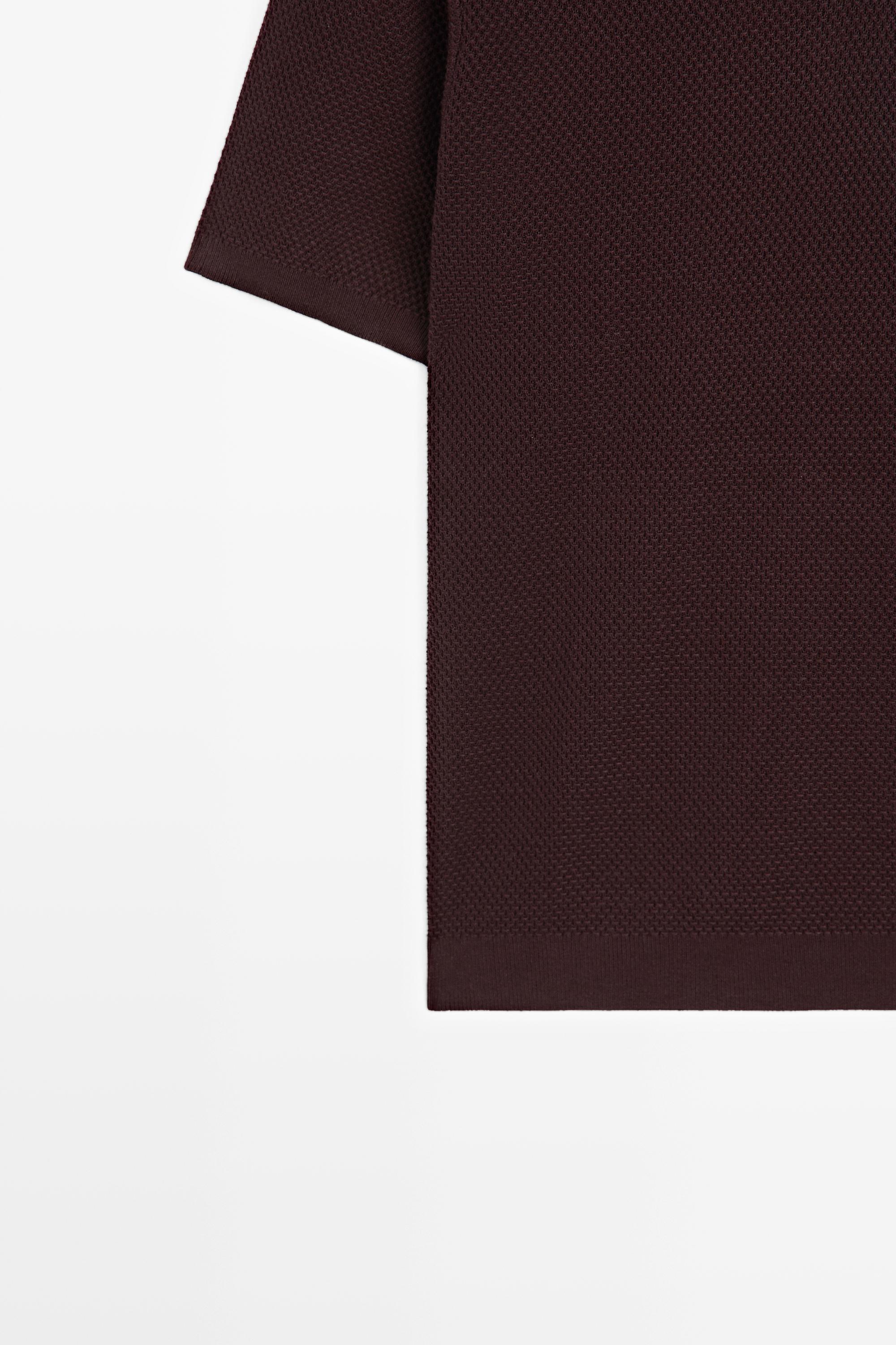 Cotton blend knit V-neck polo shirt — BURGUNDY