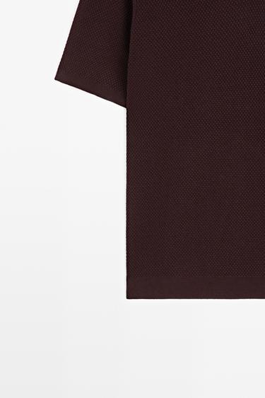 Cotton blend knit V-neck polo shirt — BURGUNDY 7