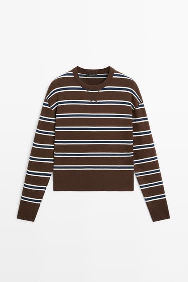 Striped interlock sweatshirt — BROWN 2