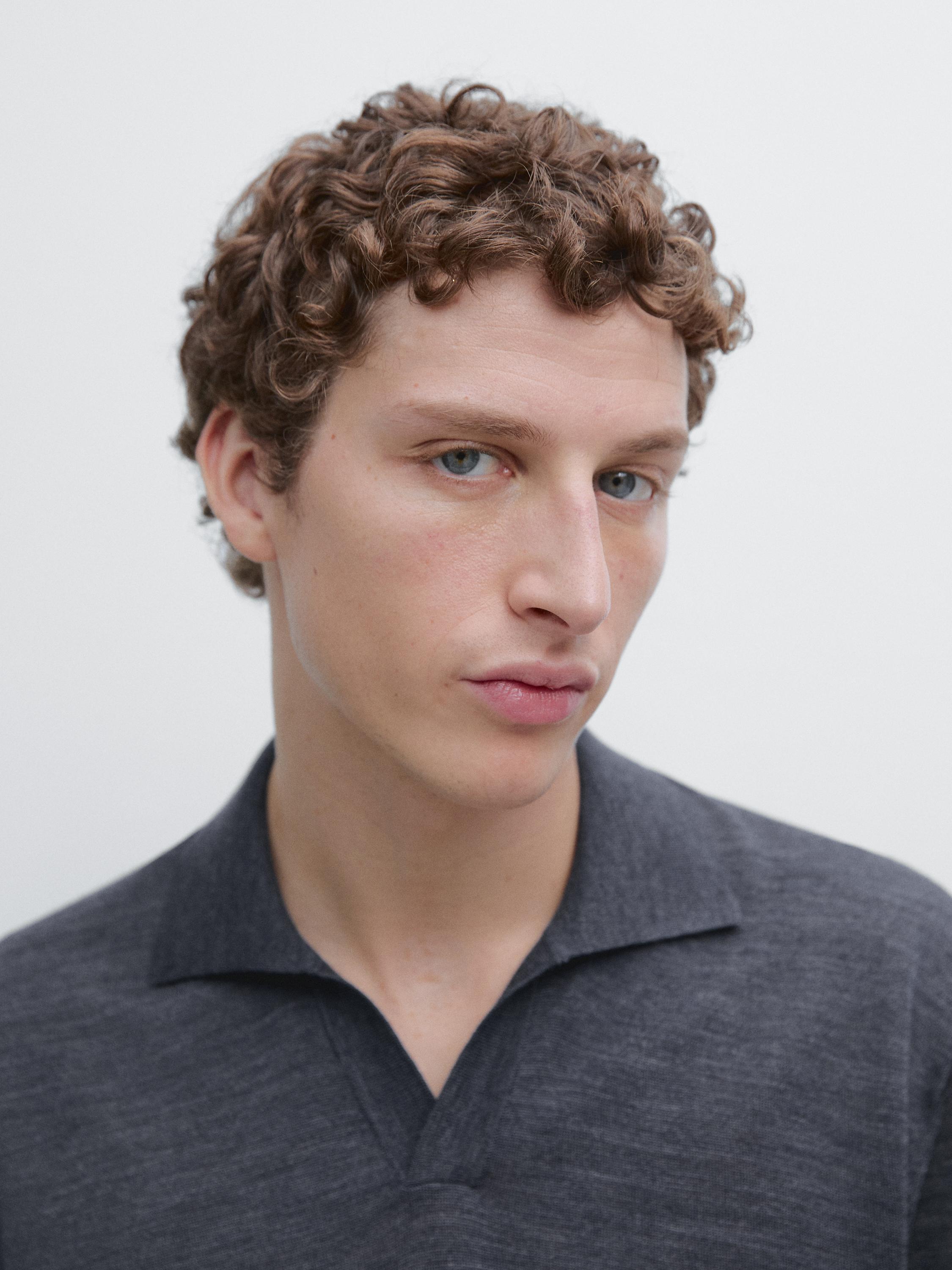 Knit V-neck polo shirt — DARK BLUE