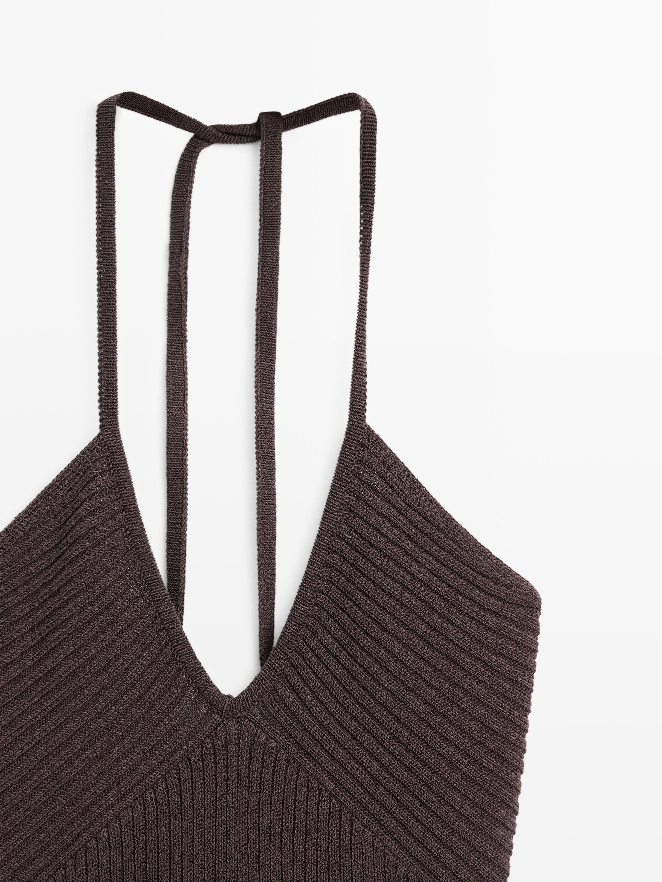 Knit top with low-cut back — AUBERGINE