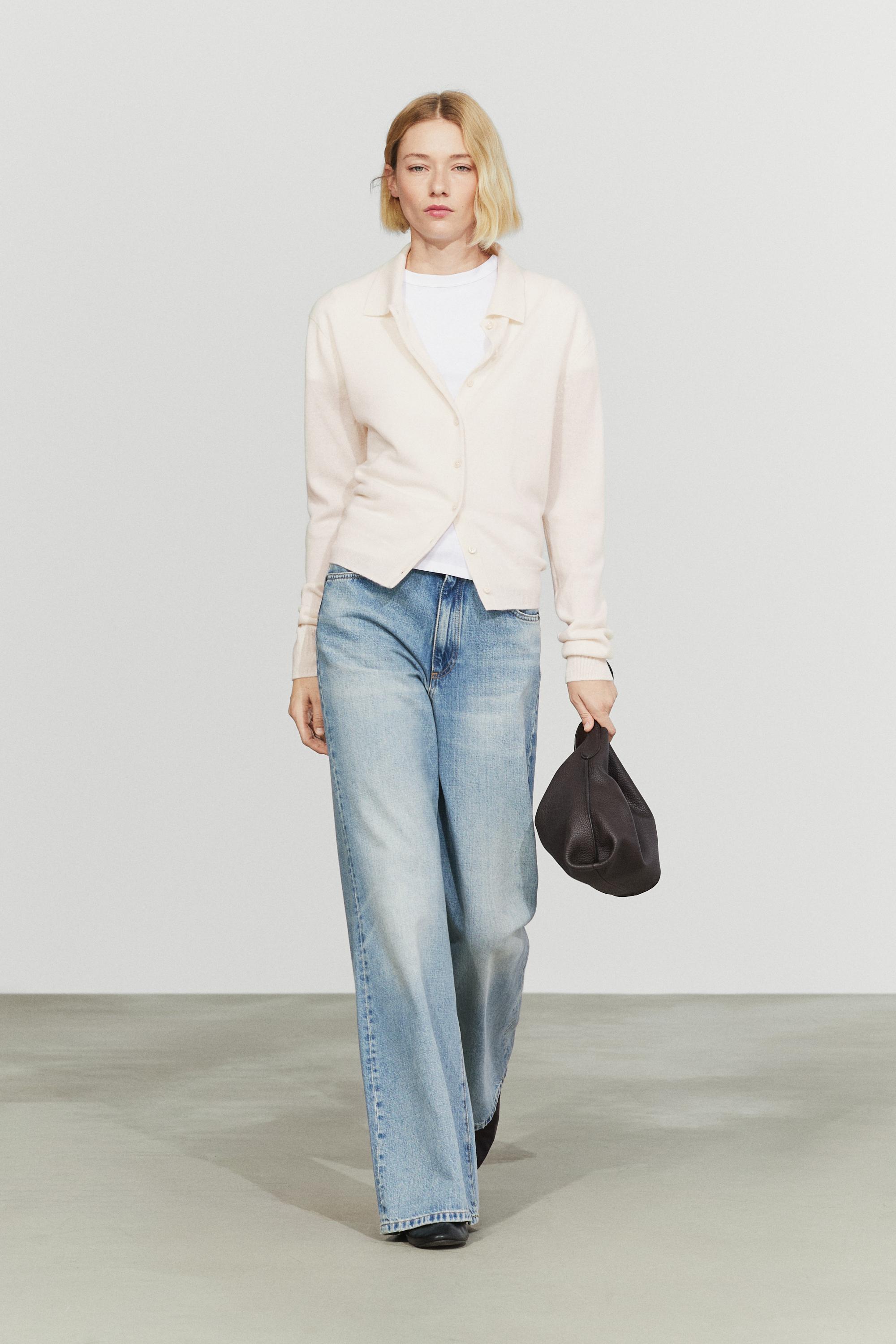 100% cashmere knit polo collar cardigan