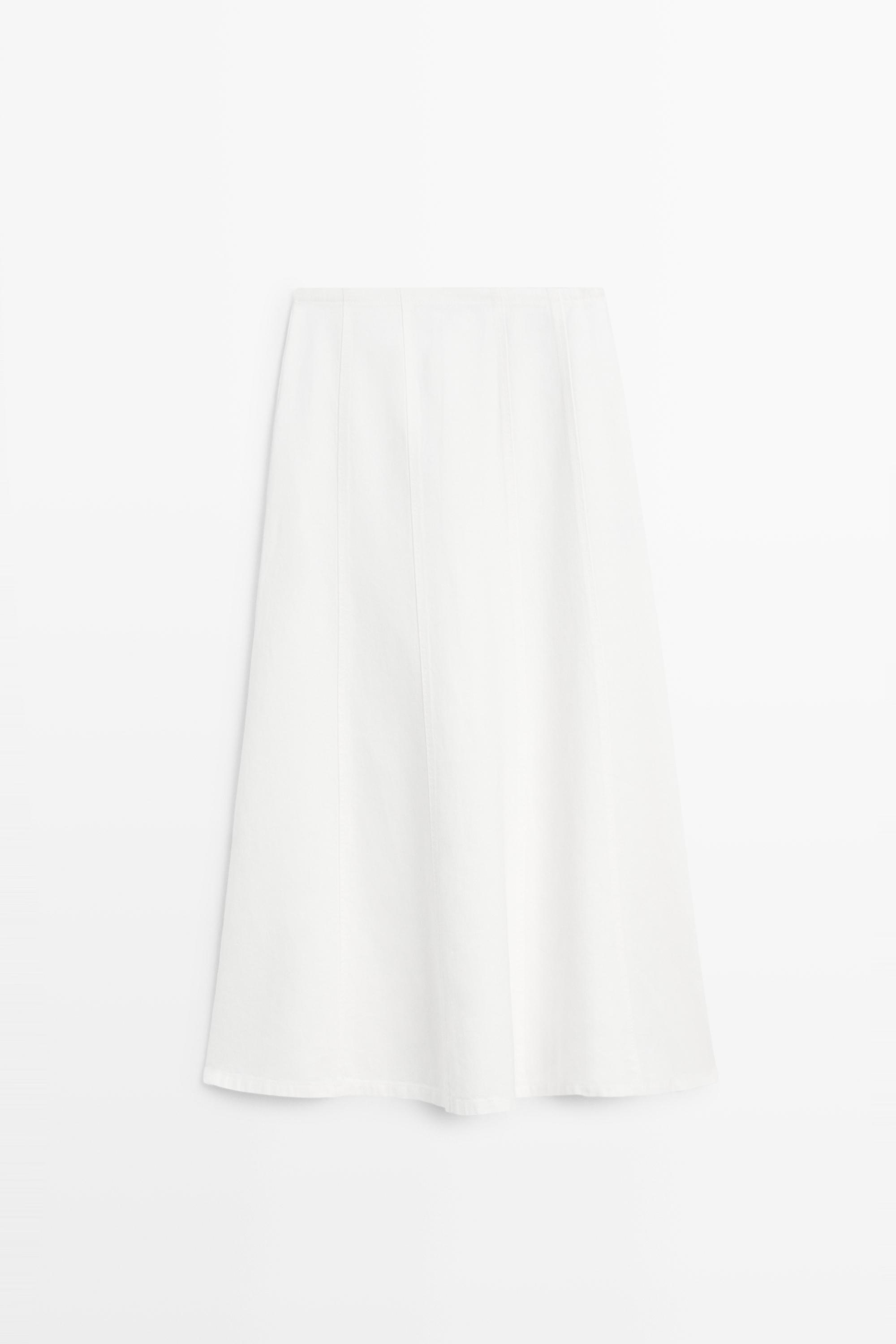 100% linen denim-effect midi skirt — Off white