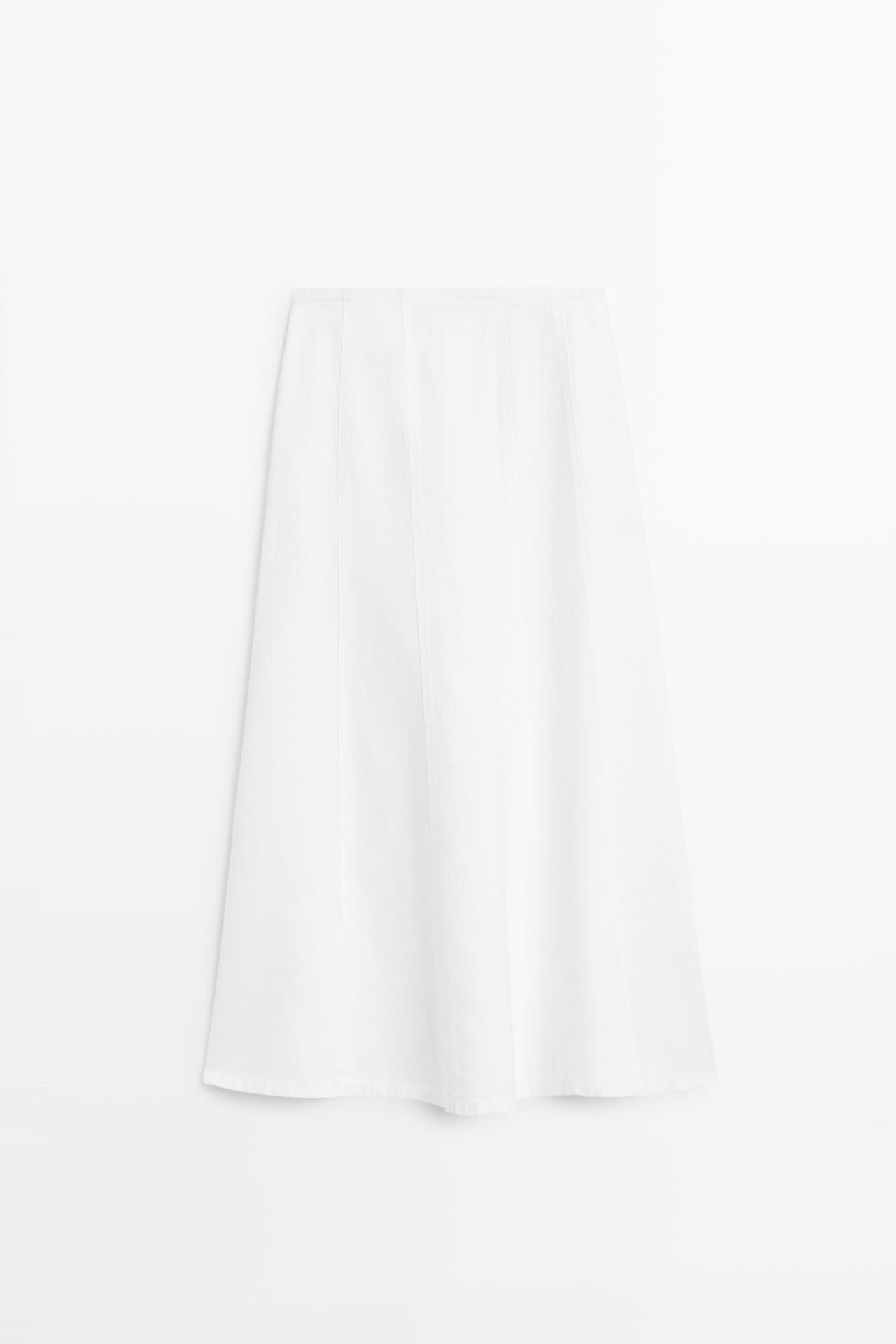 100% linen denim-effect midi skirt — Off white