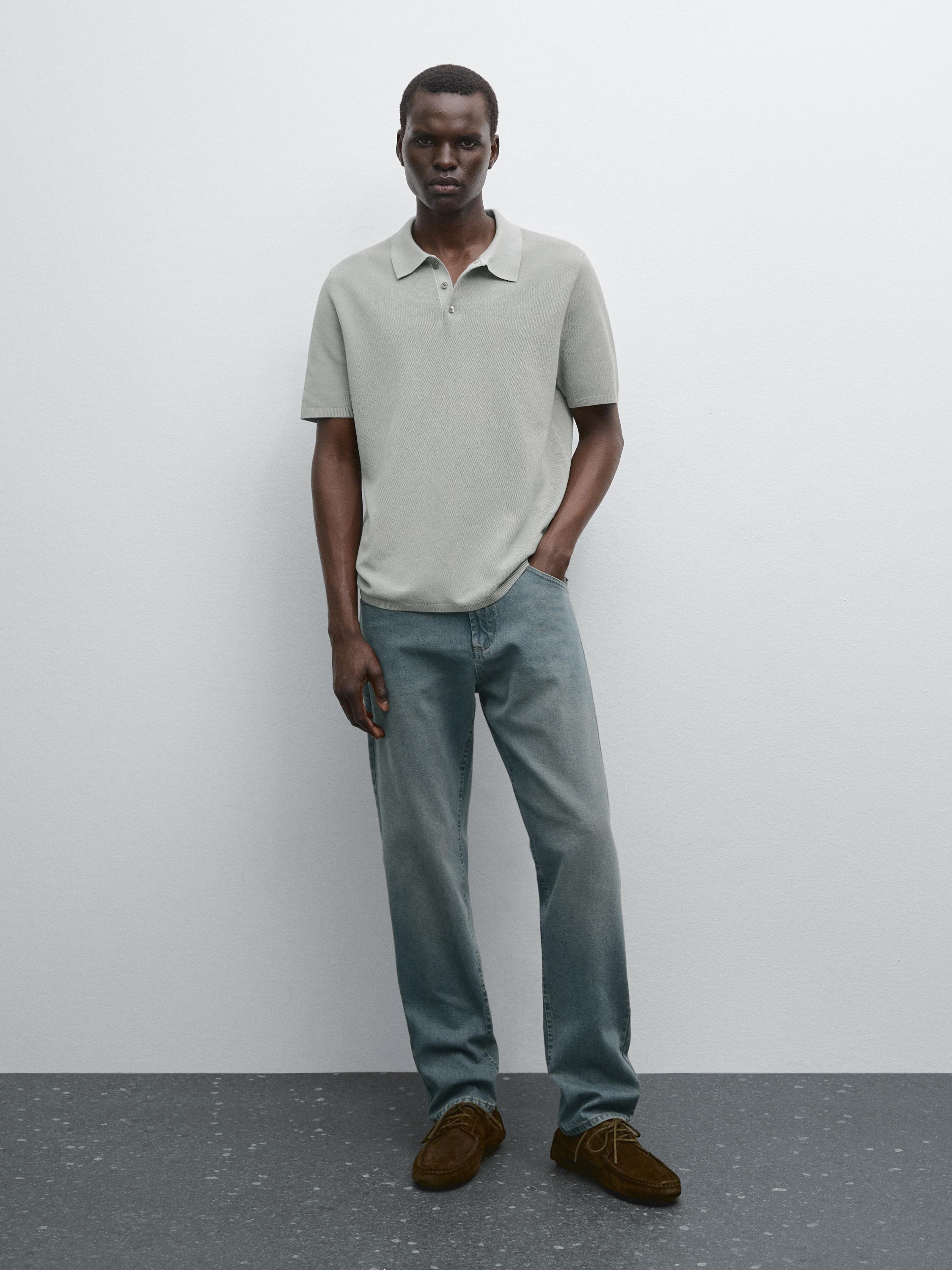 Textured cotton knit polo shirt