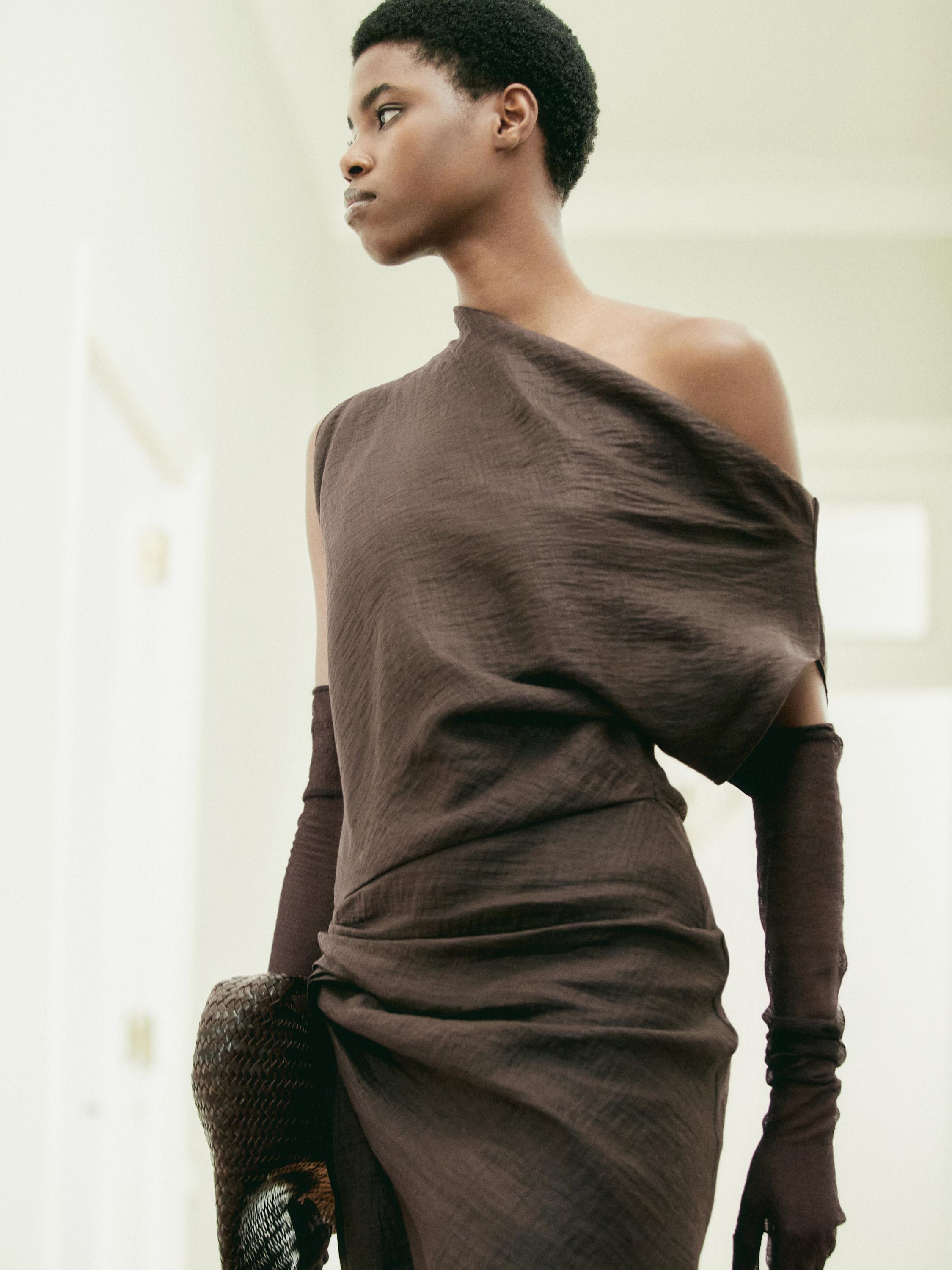 Draped neck top with gathered detail - STUDIO