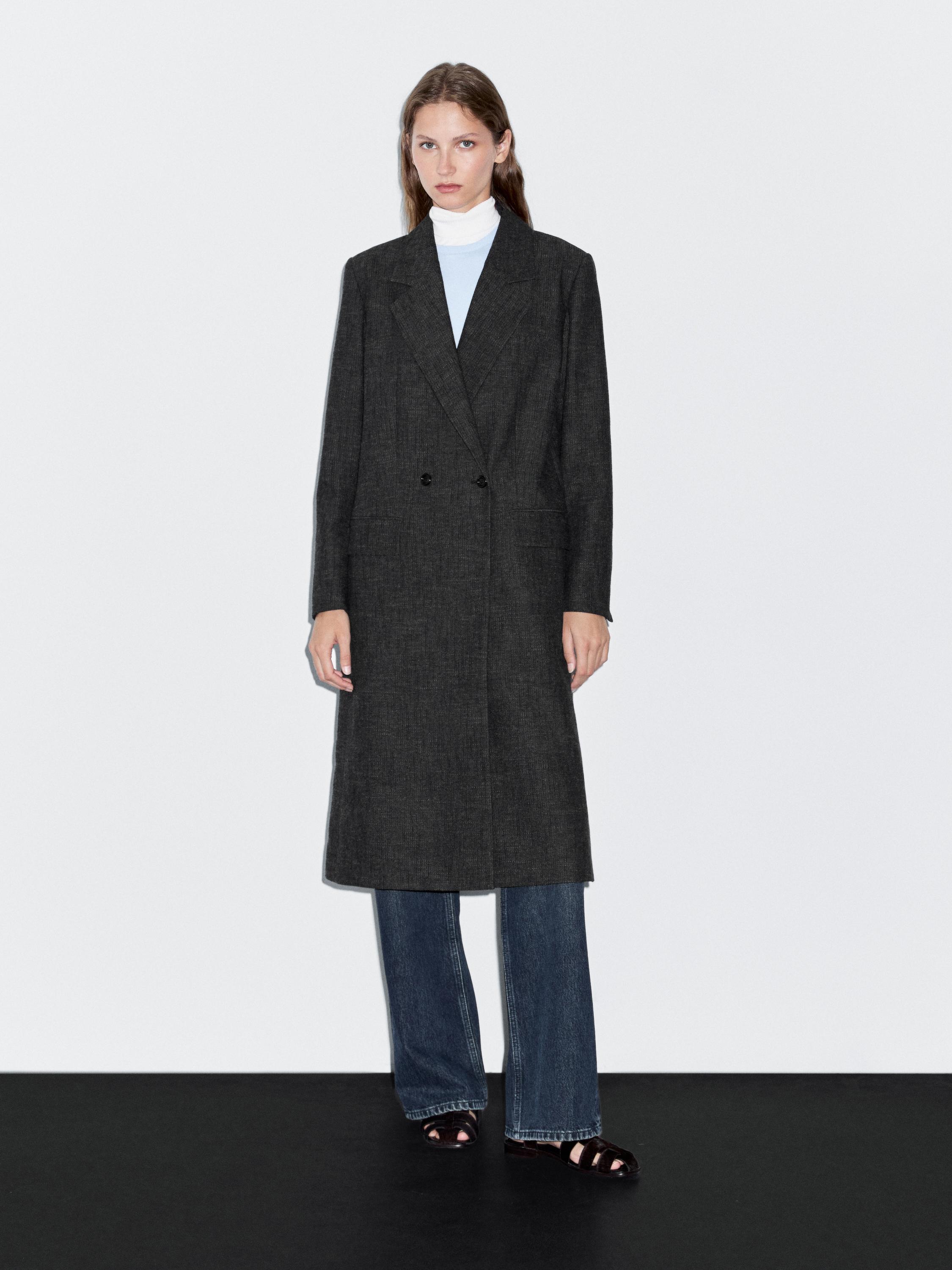 Long herringbone coat · Dark Grey · Coats And Jackets Massimo Dutti