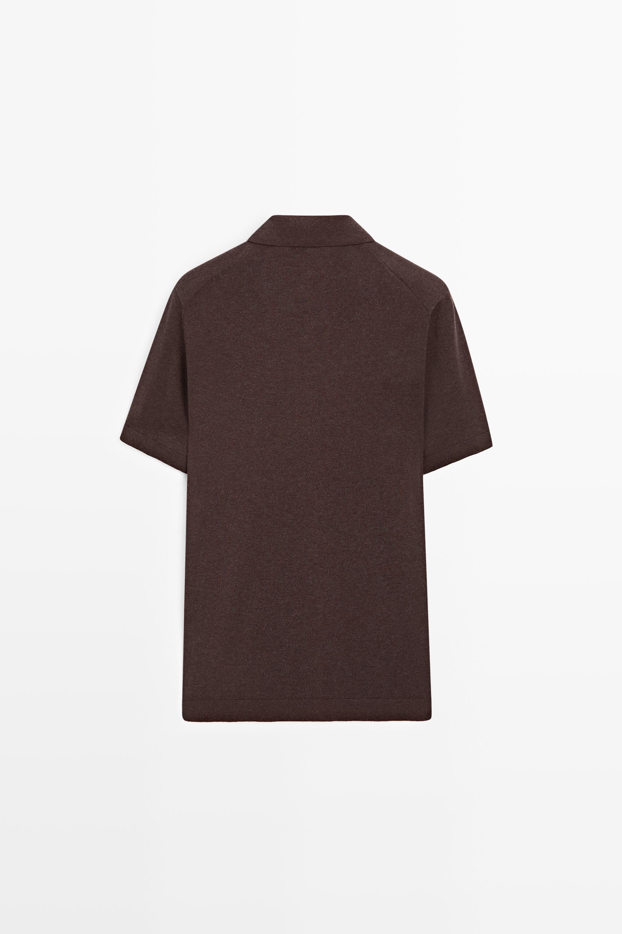Short sleeve button-up knit cardigan — MAHOGANY