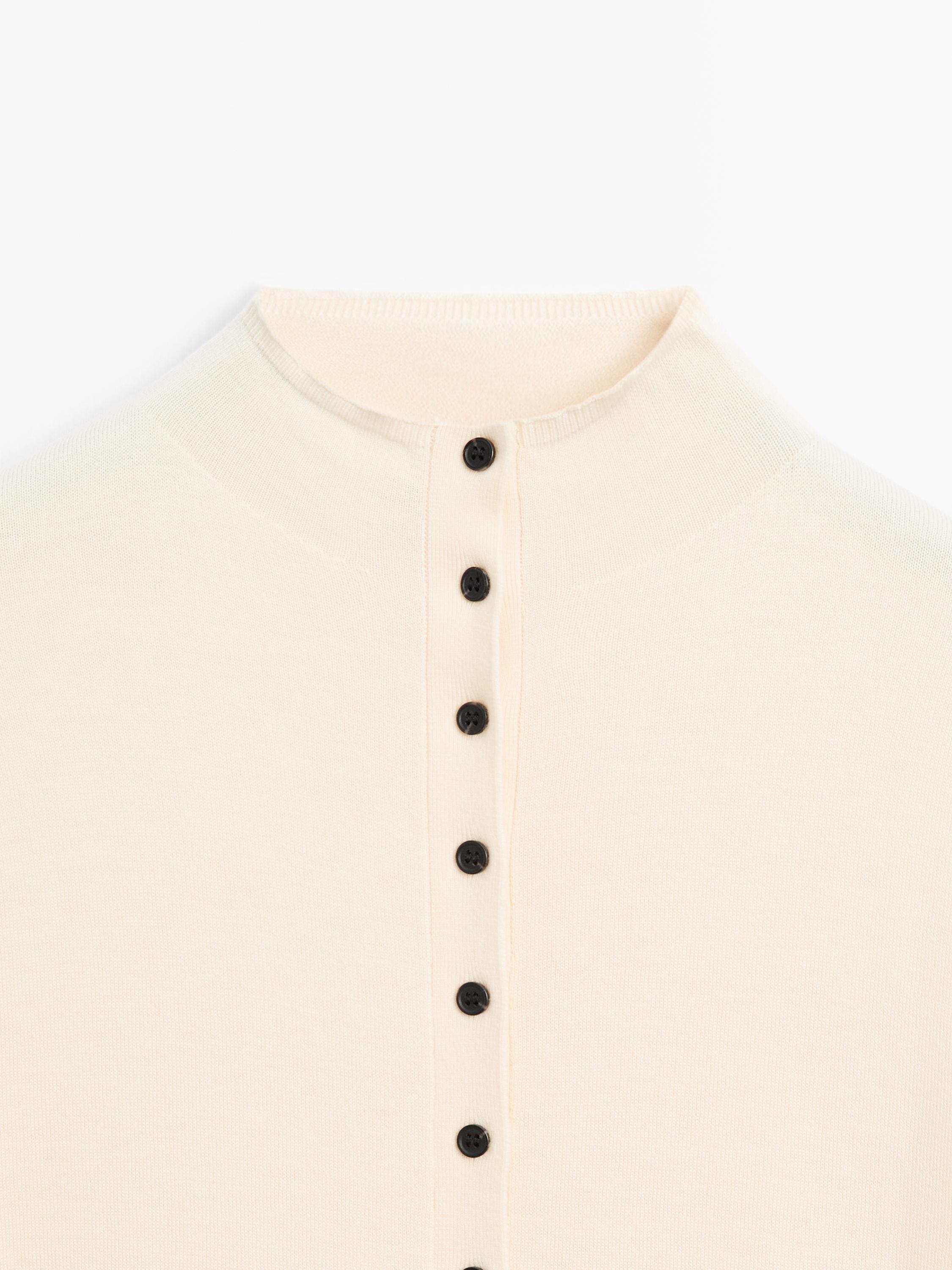Knit cardigan with mock turtleneck