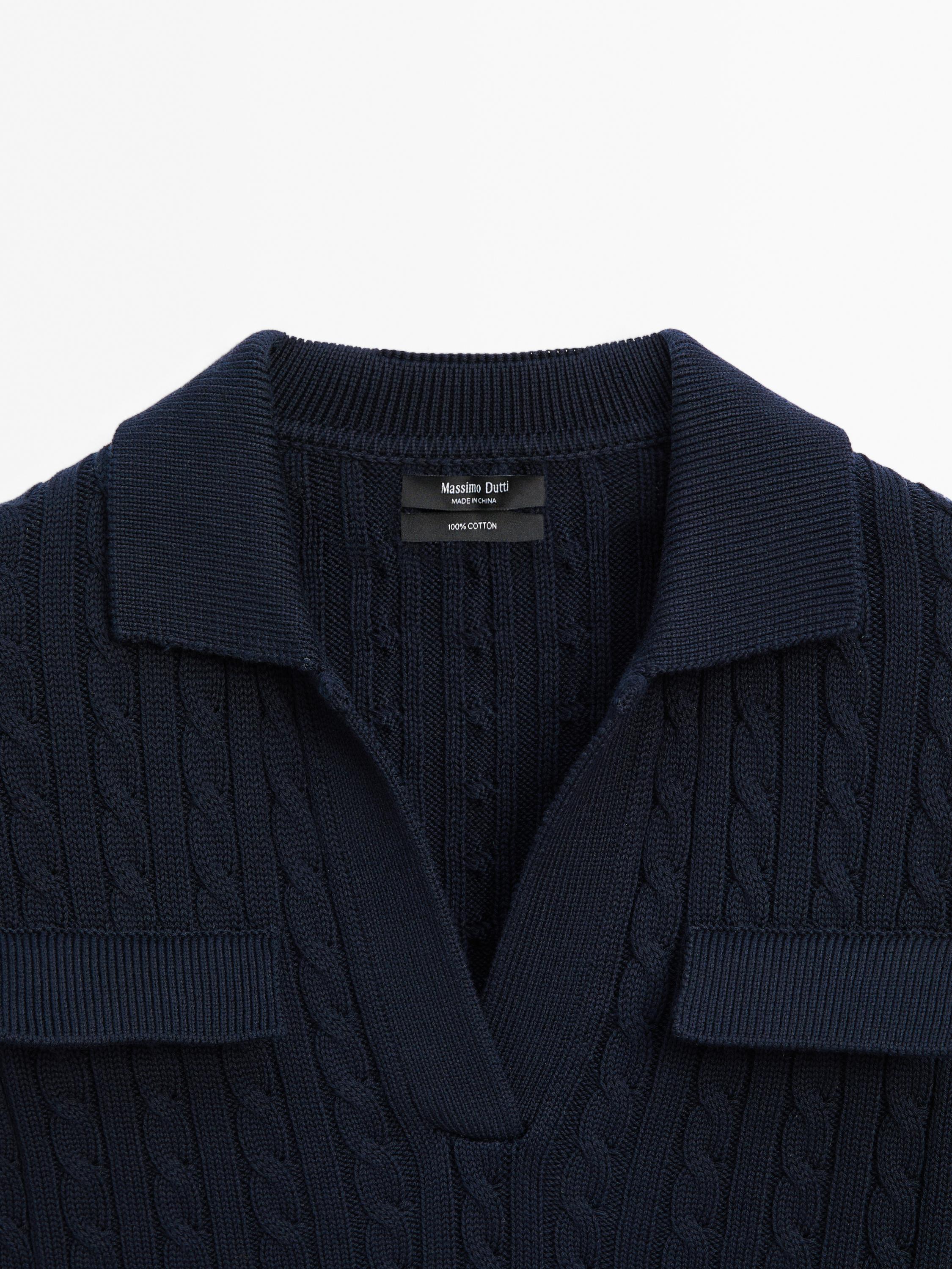 Cotton polo collar cable-knit sweater