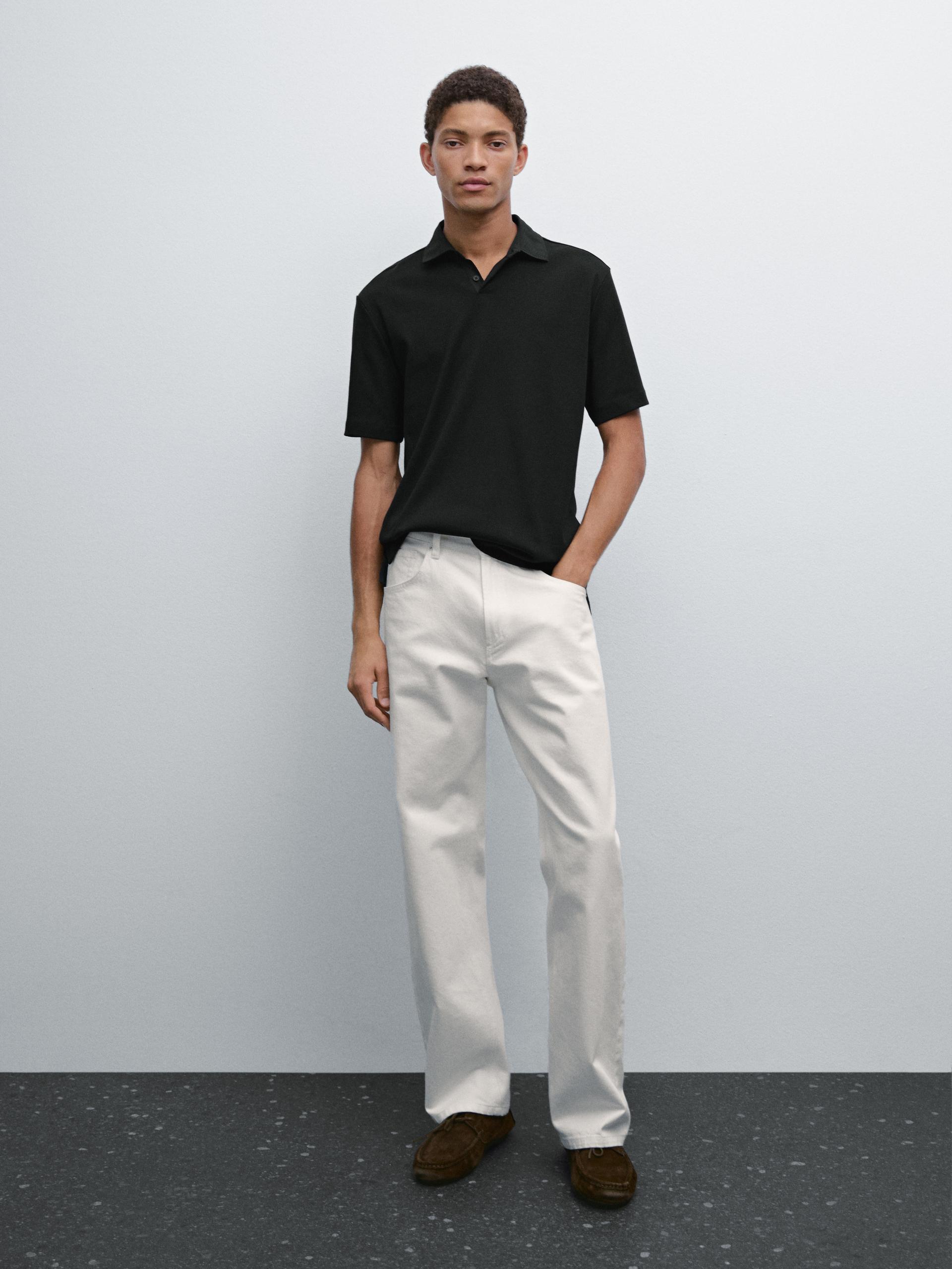 Bawełniana Koszulka Polo Z Krótkim Rękawem - Granatowy - L - Massimo Dutti - Mężczyzna