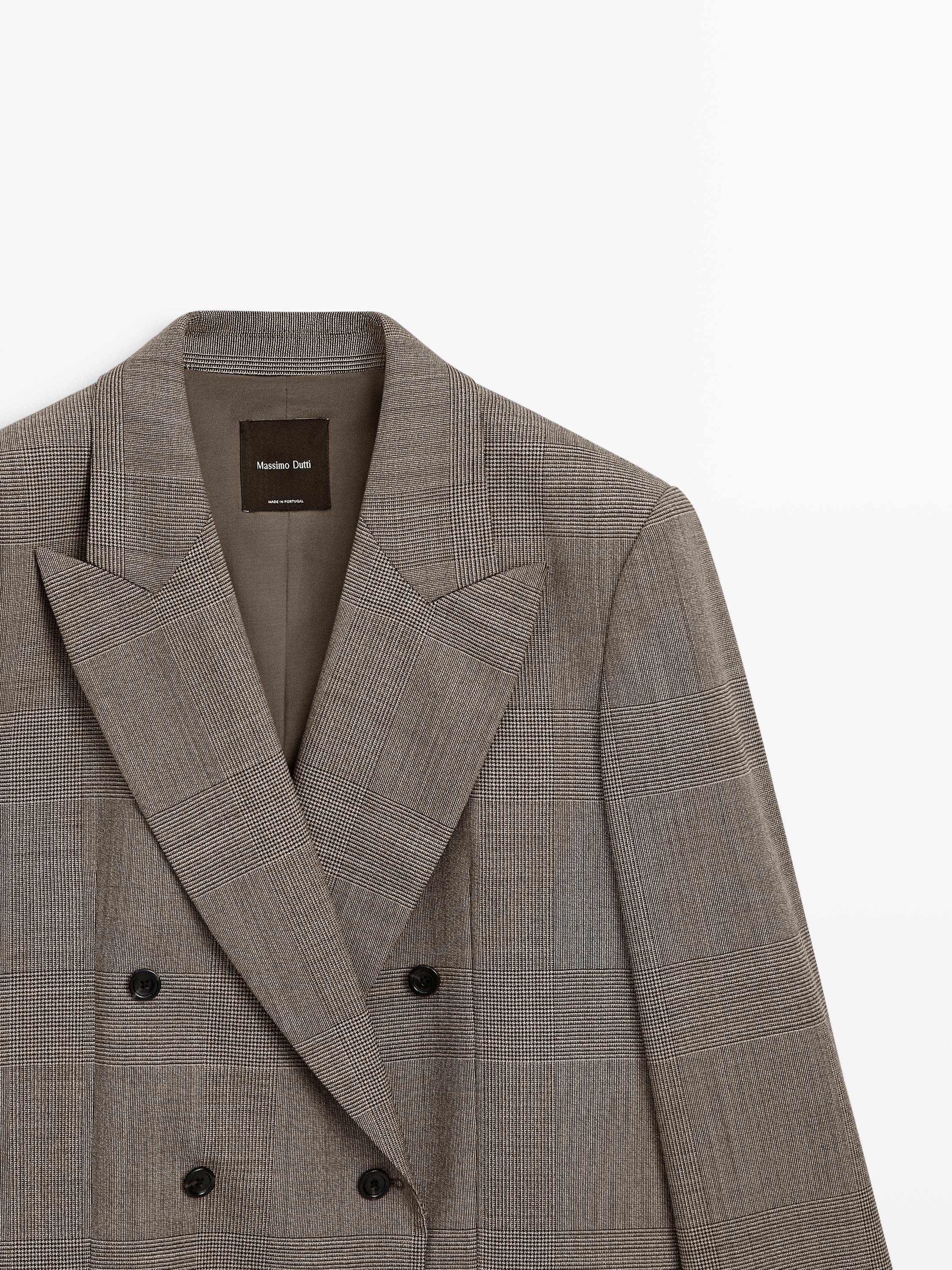 100% wool check suit blazer — BEIGE