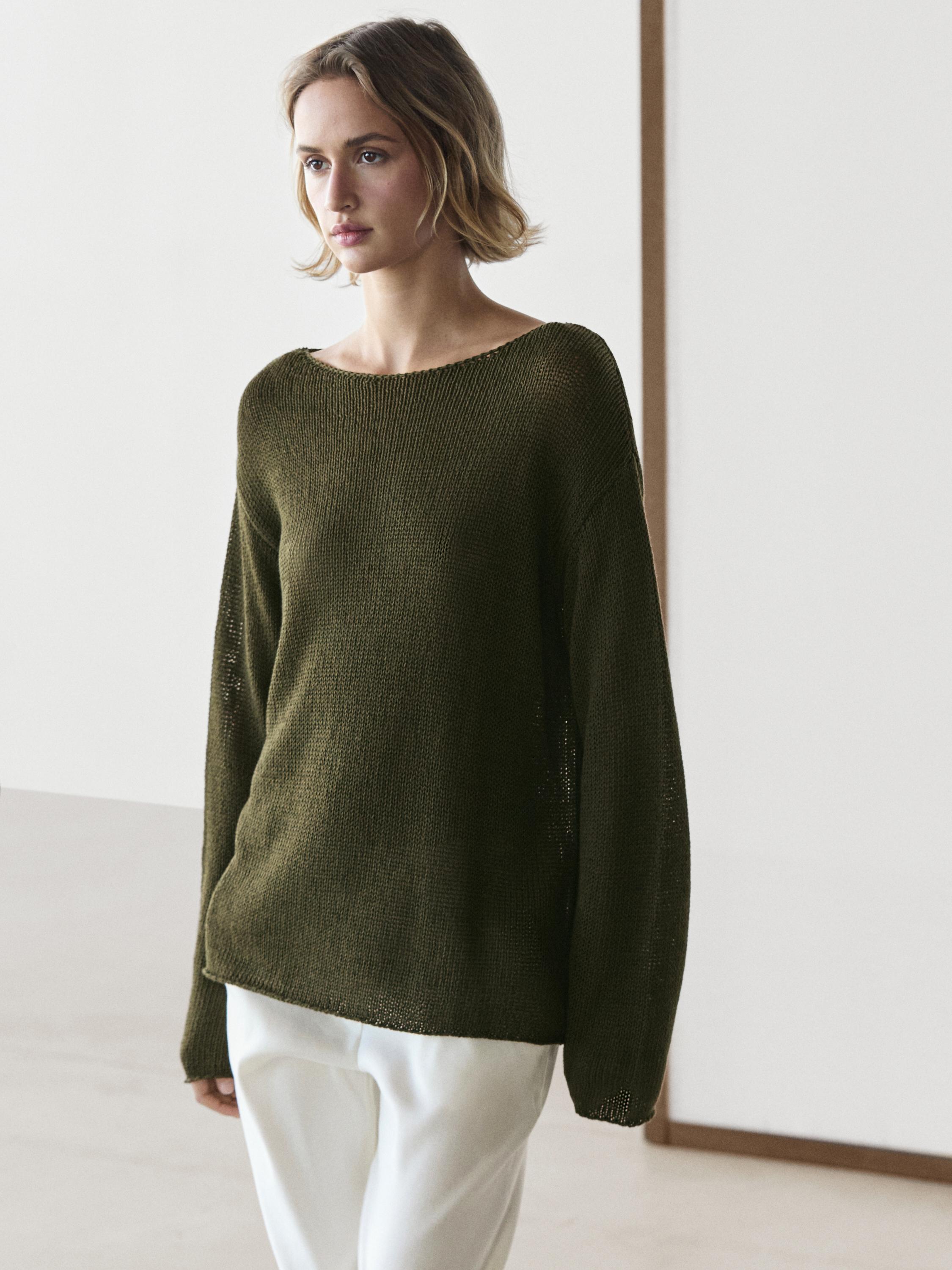 Cotton blend cutwork sweater — DARK GREEN