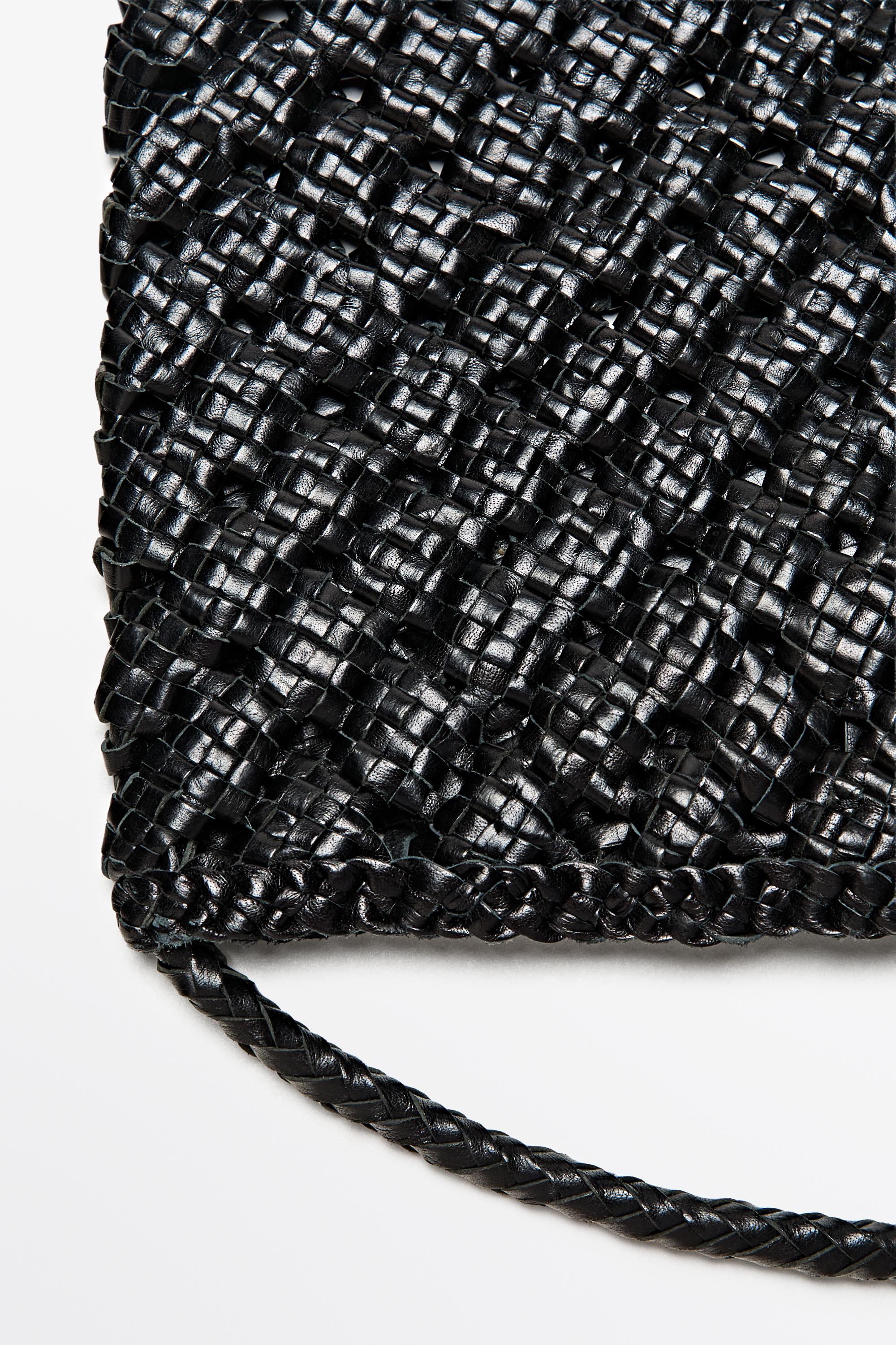 Medium braided nappa leather bag — BLACK