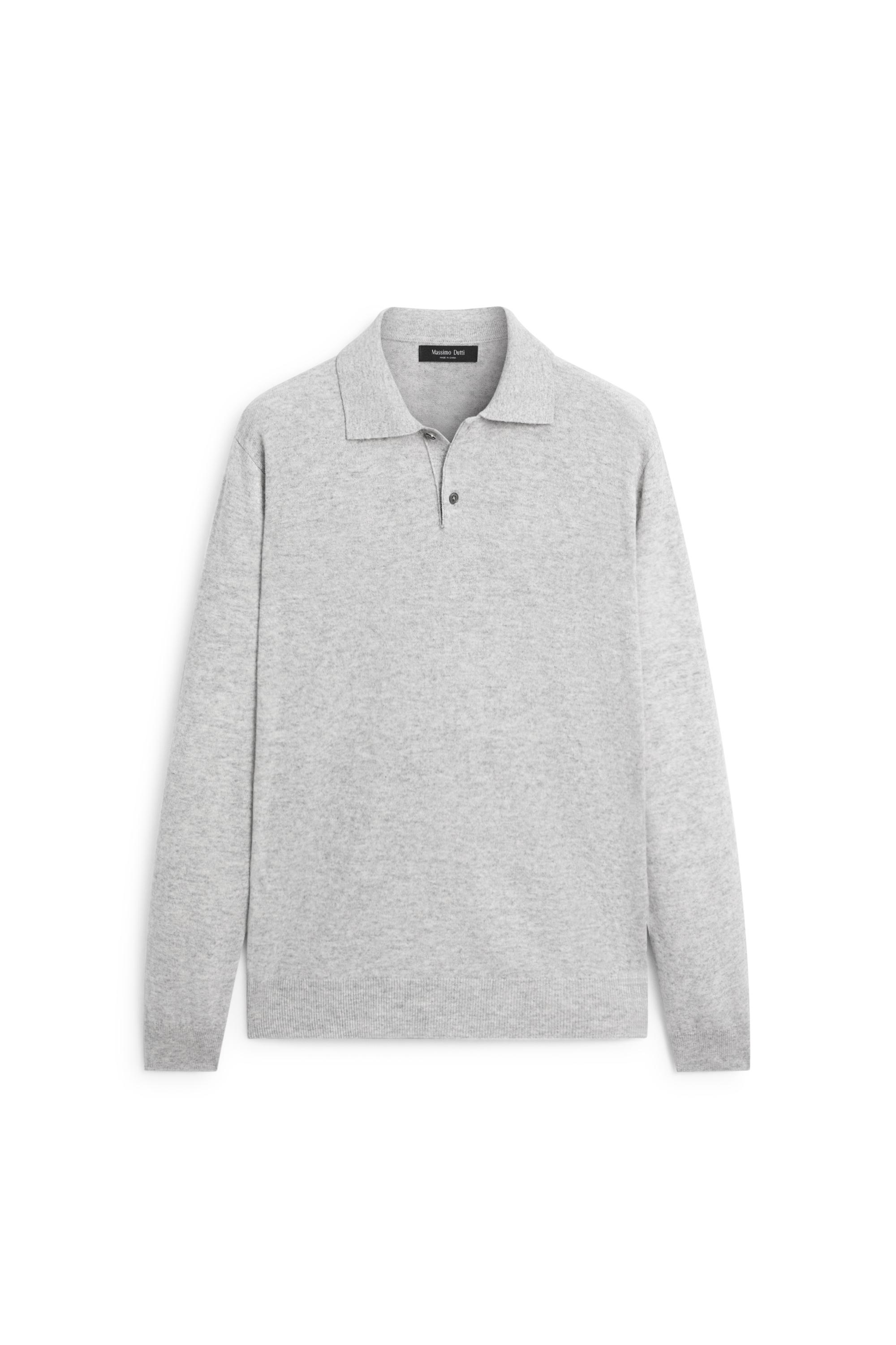 Wool blend knit polo sweater — GREY MARL