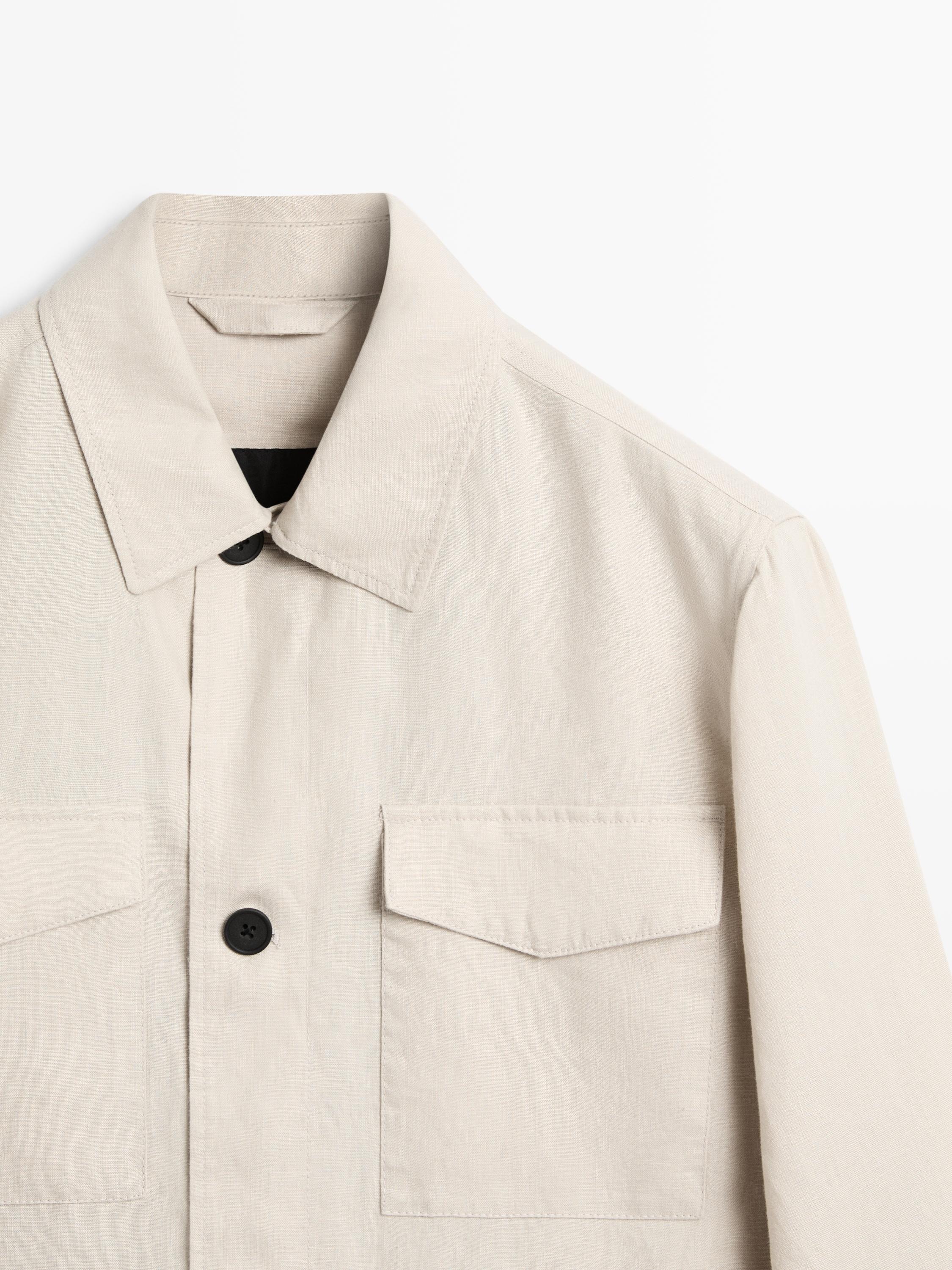 Lightweight linen jacket with pockets — STONE