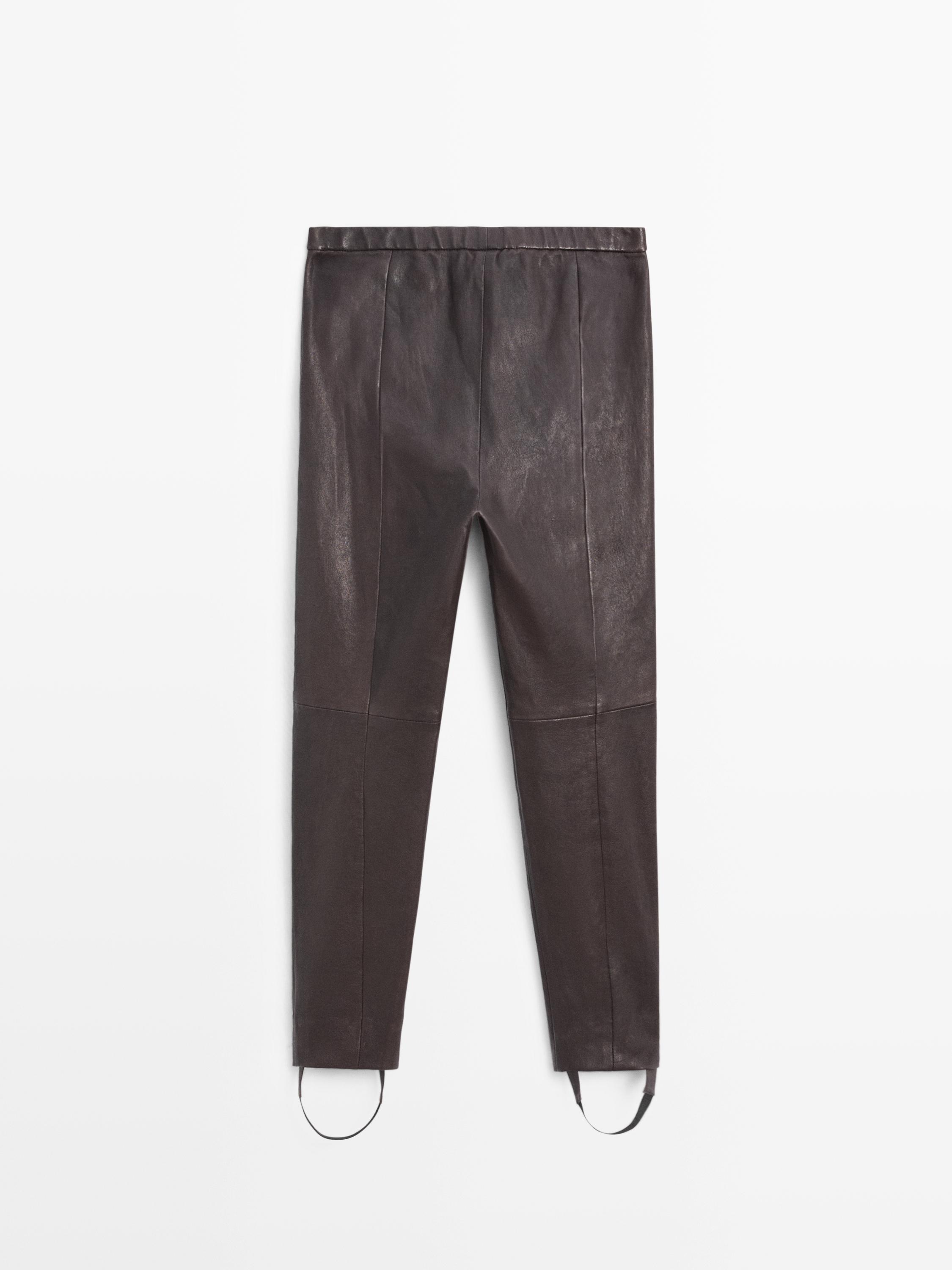 Nappa leather leggings with elasticated detail — BROWN