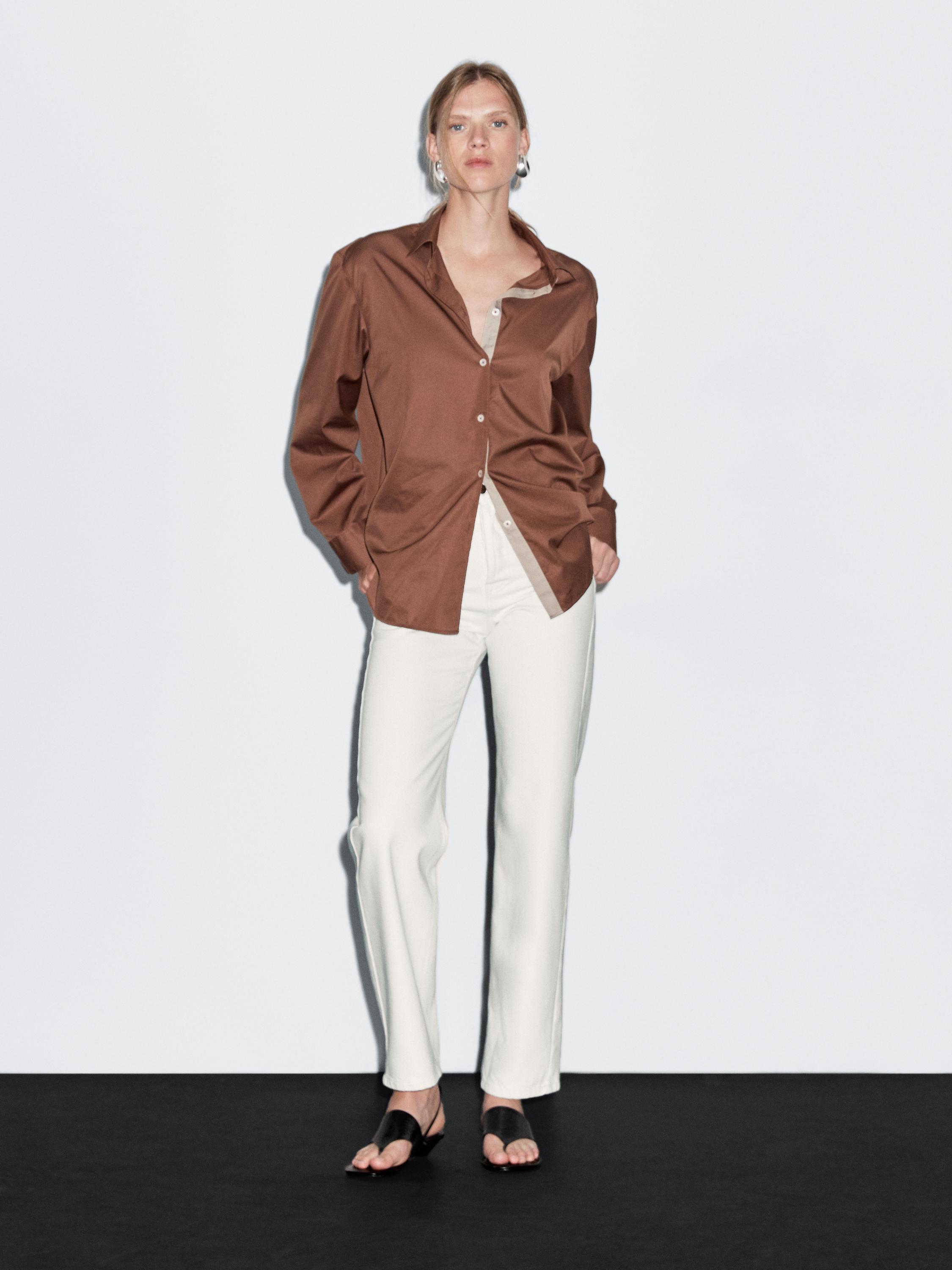 Cotton blend high-waist straight-leg jeans