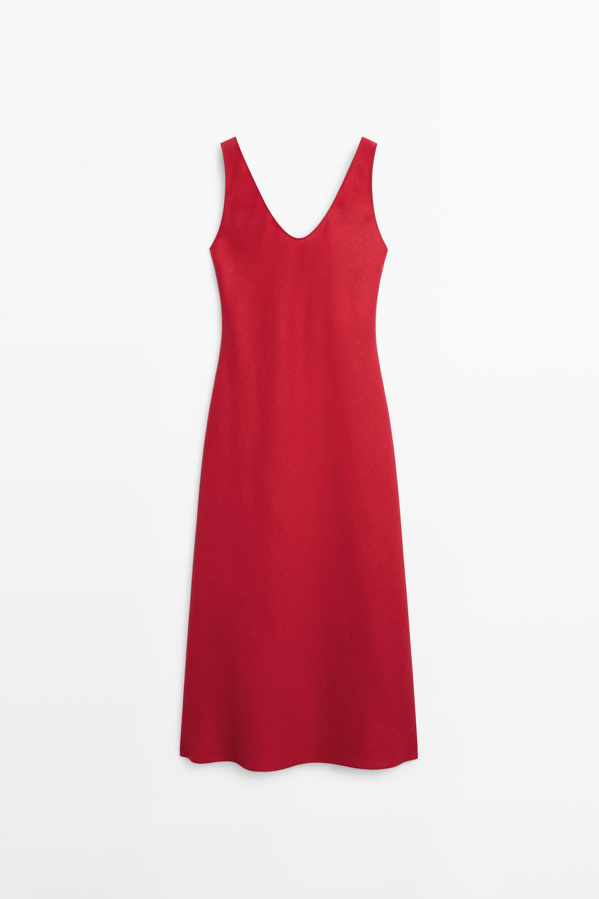 100% linen strappy midi dress
