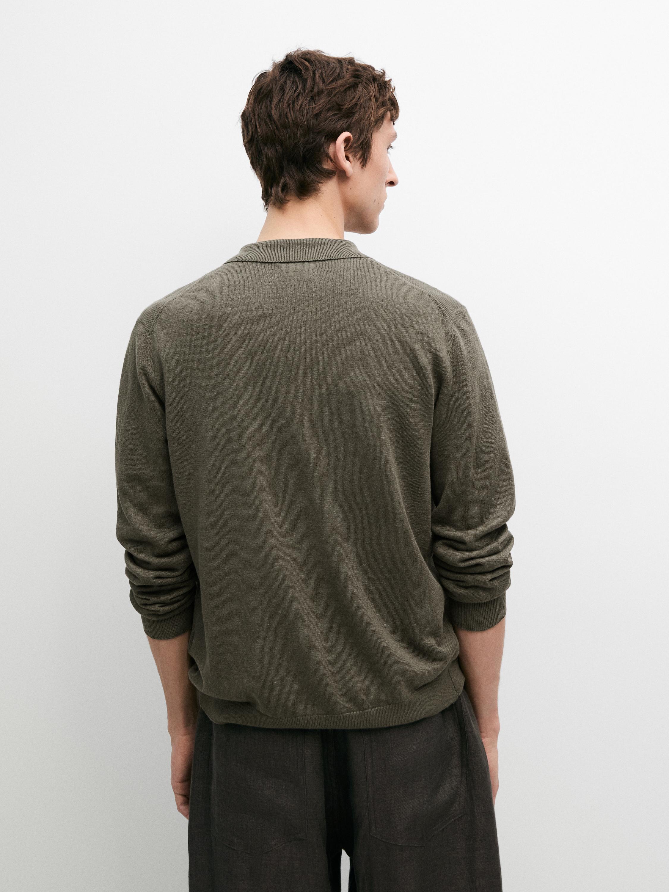 Linen knit cardigan with buttons — PALE KHAKI