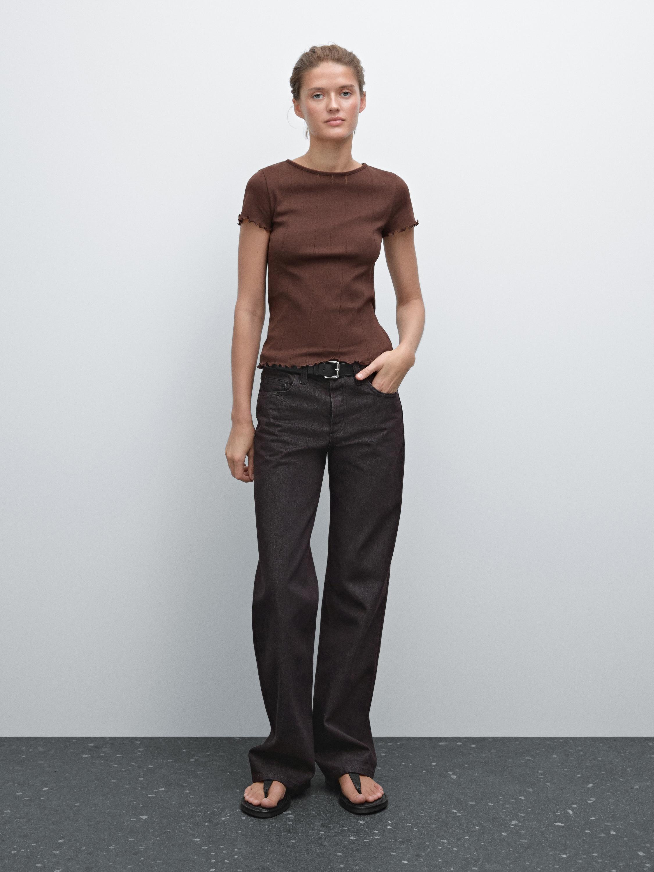 Pointelle ribbed cotton t-shirt