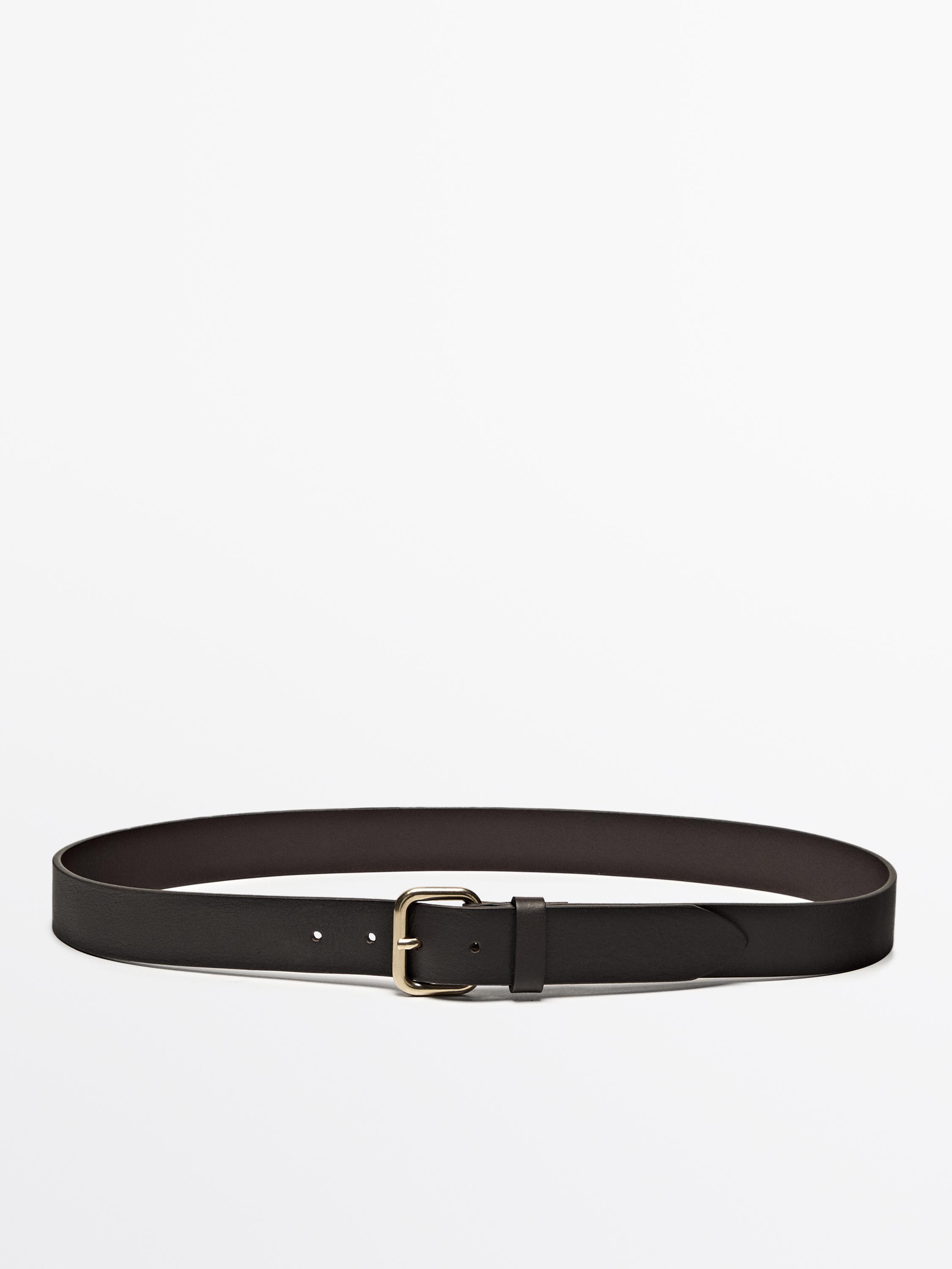 Nappa leather belt with golden buckle