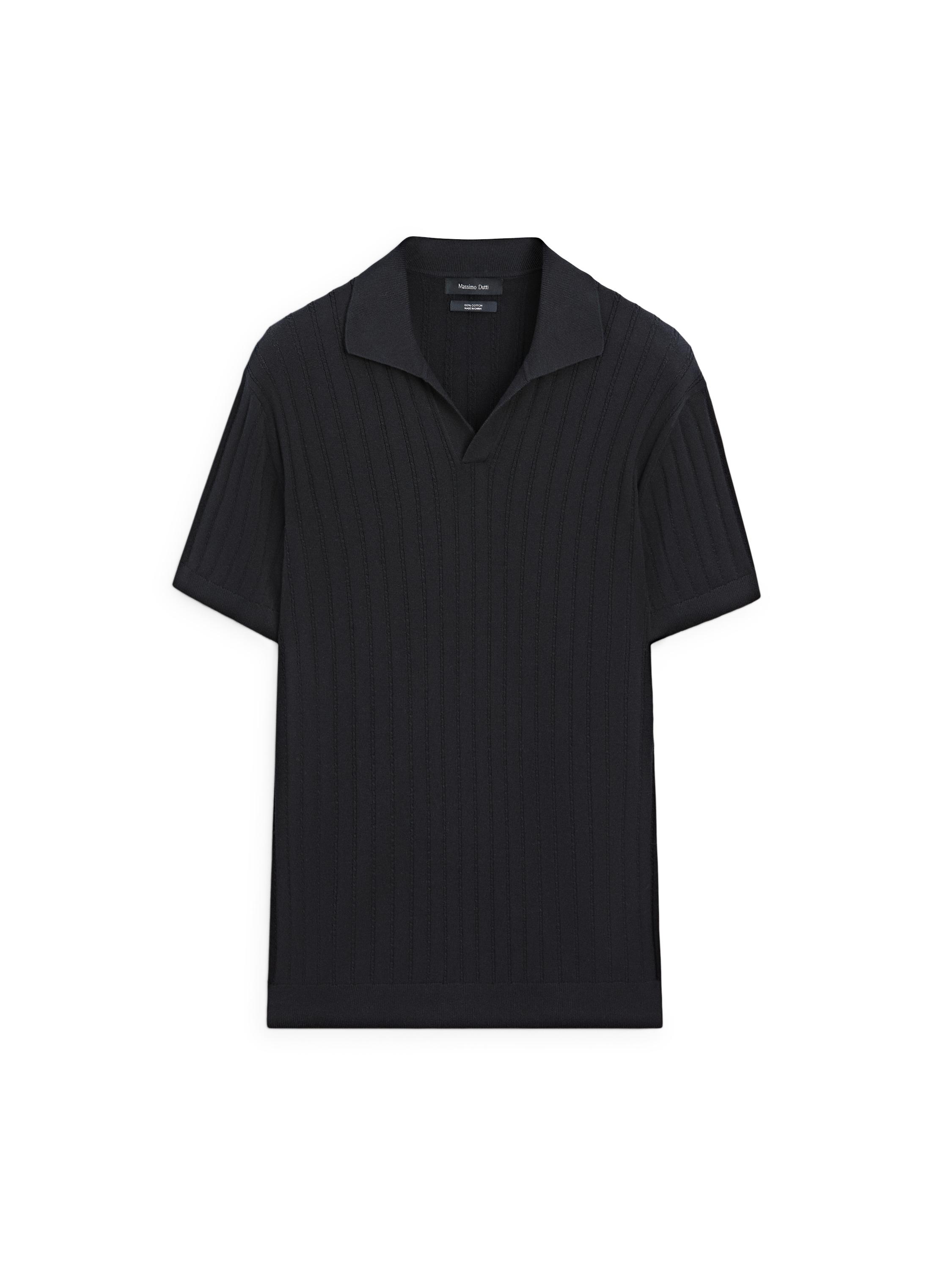 Cable-knit polo sweater — NAVY BLUE