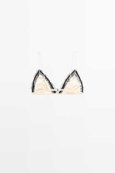 Lace-trimmed polka dot triangle bra — CREAM 6