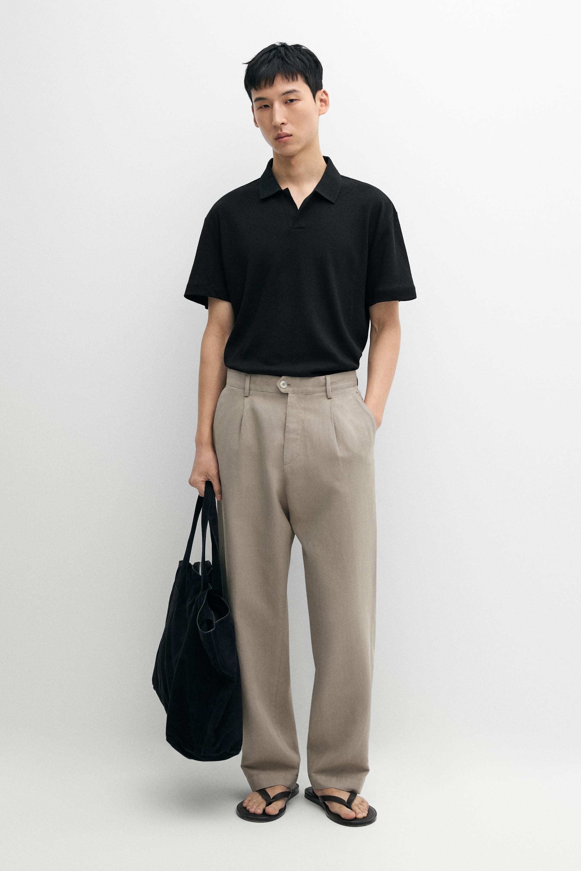 Short sleeve linen cotton polo shirt