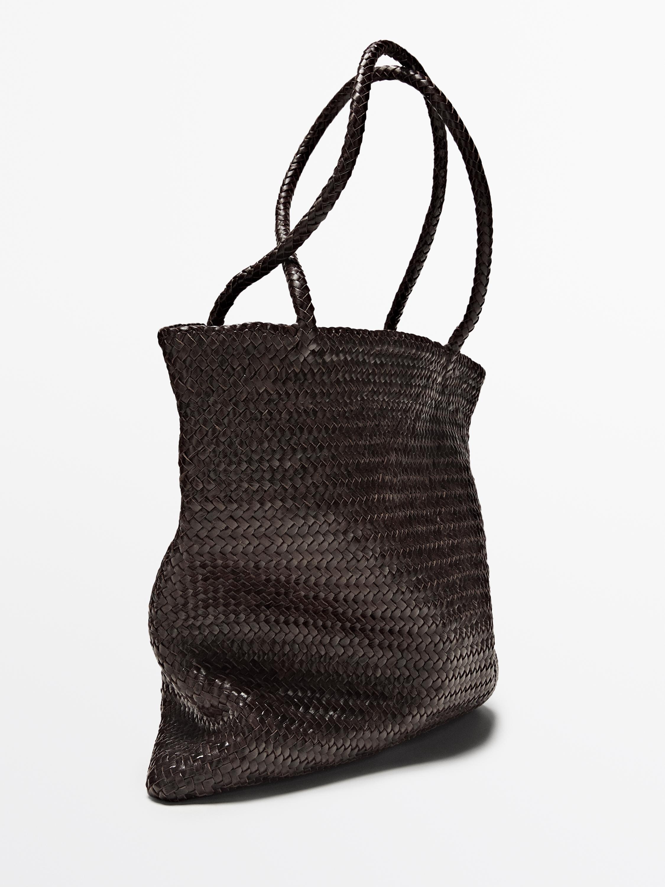 Medium braided nappa leather tote bag — BROWN