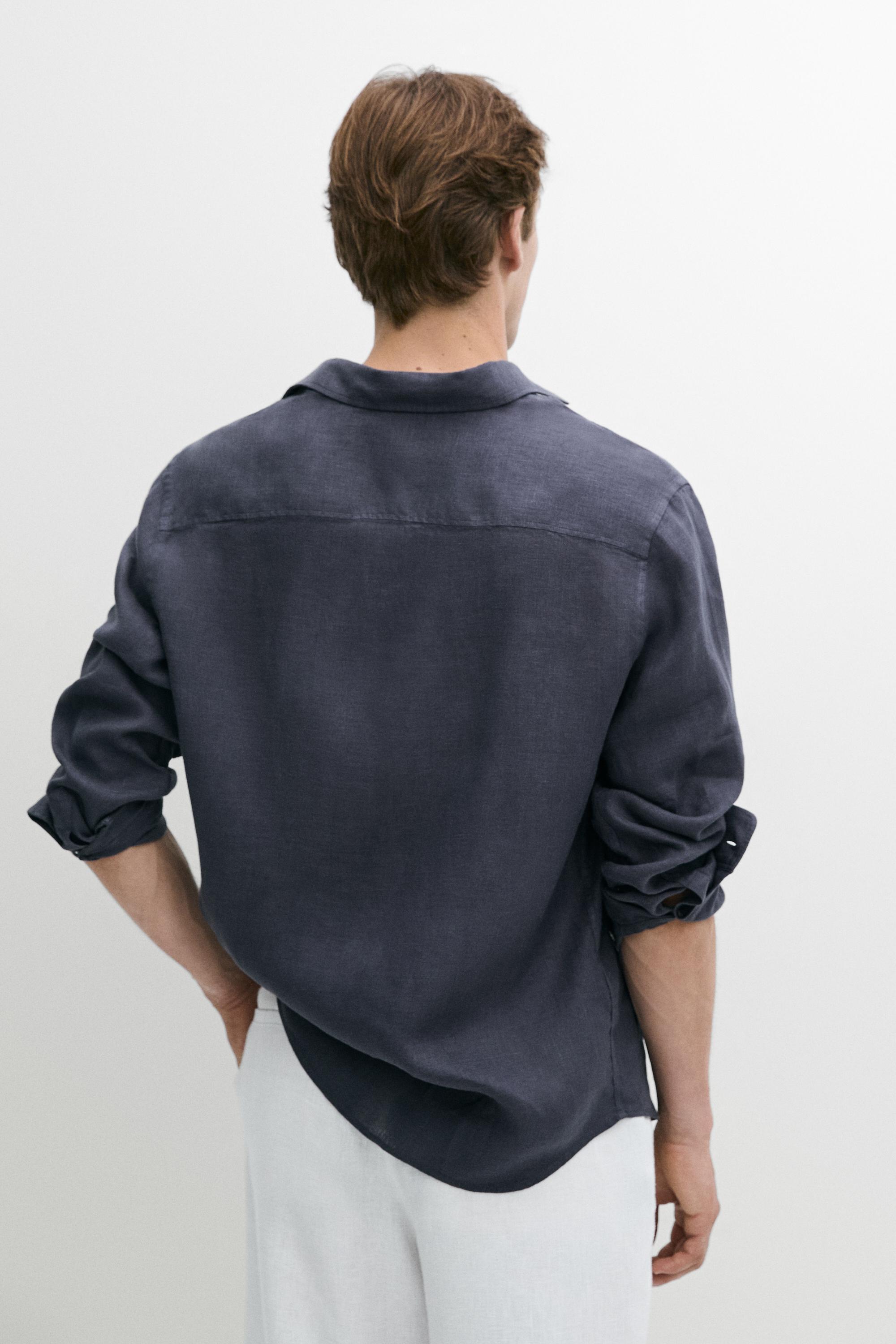 100% linen regular fit shirt — INK BLUE