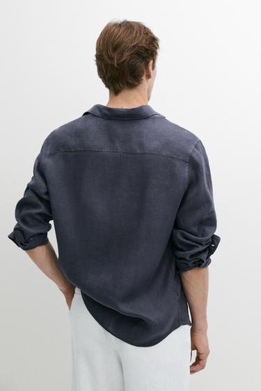 100% linen regular fit shirt — INK BLUE 5