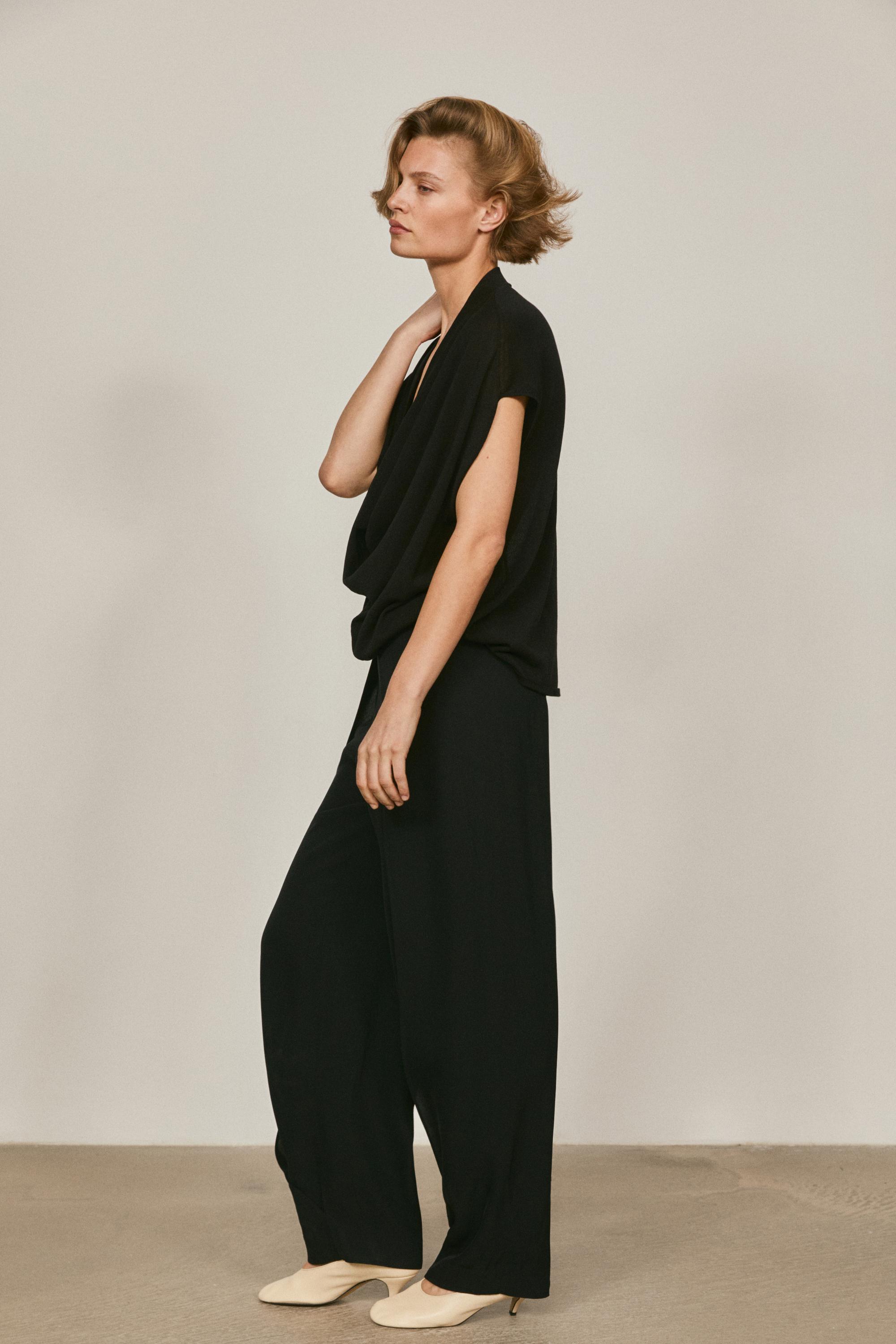 Silk blend top with cowl neckline - LIMITED EDITION — BLACK