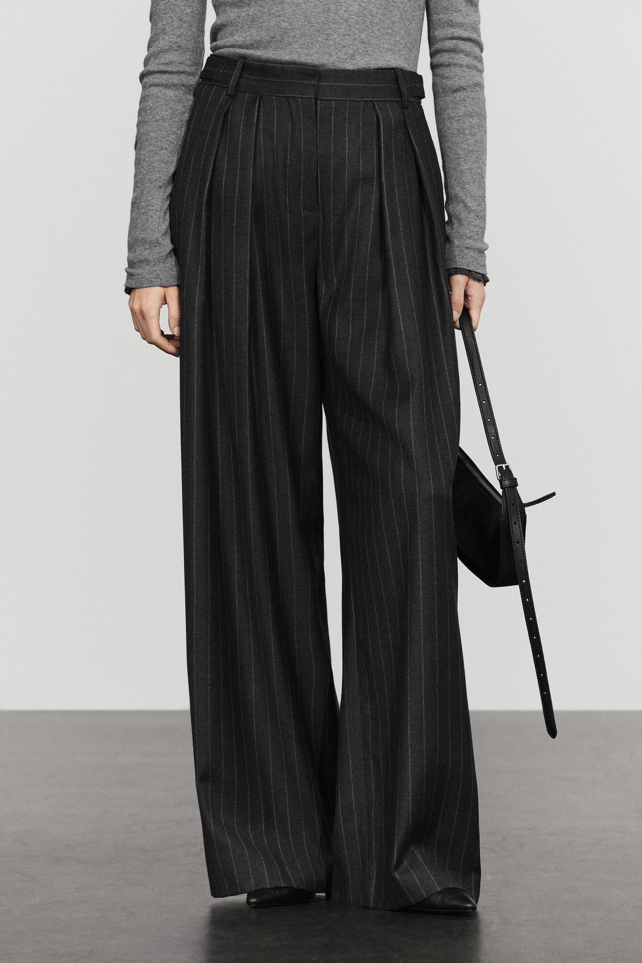 100% wool wide-leg pinstripe pants — GREY