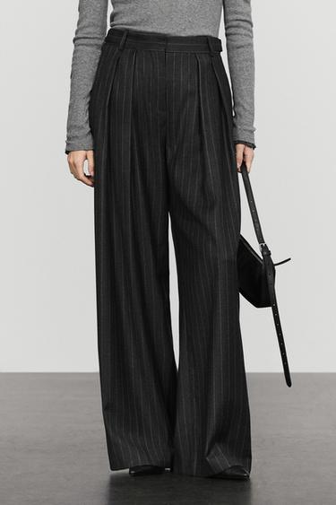 100% wool wide-leg pinstripe pants — GREY 3