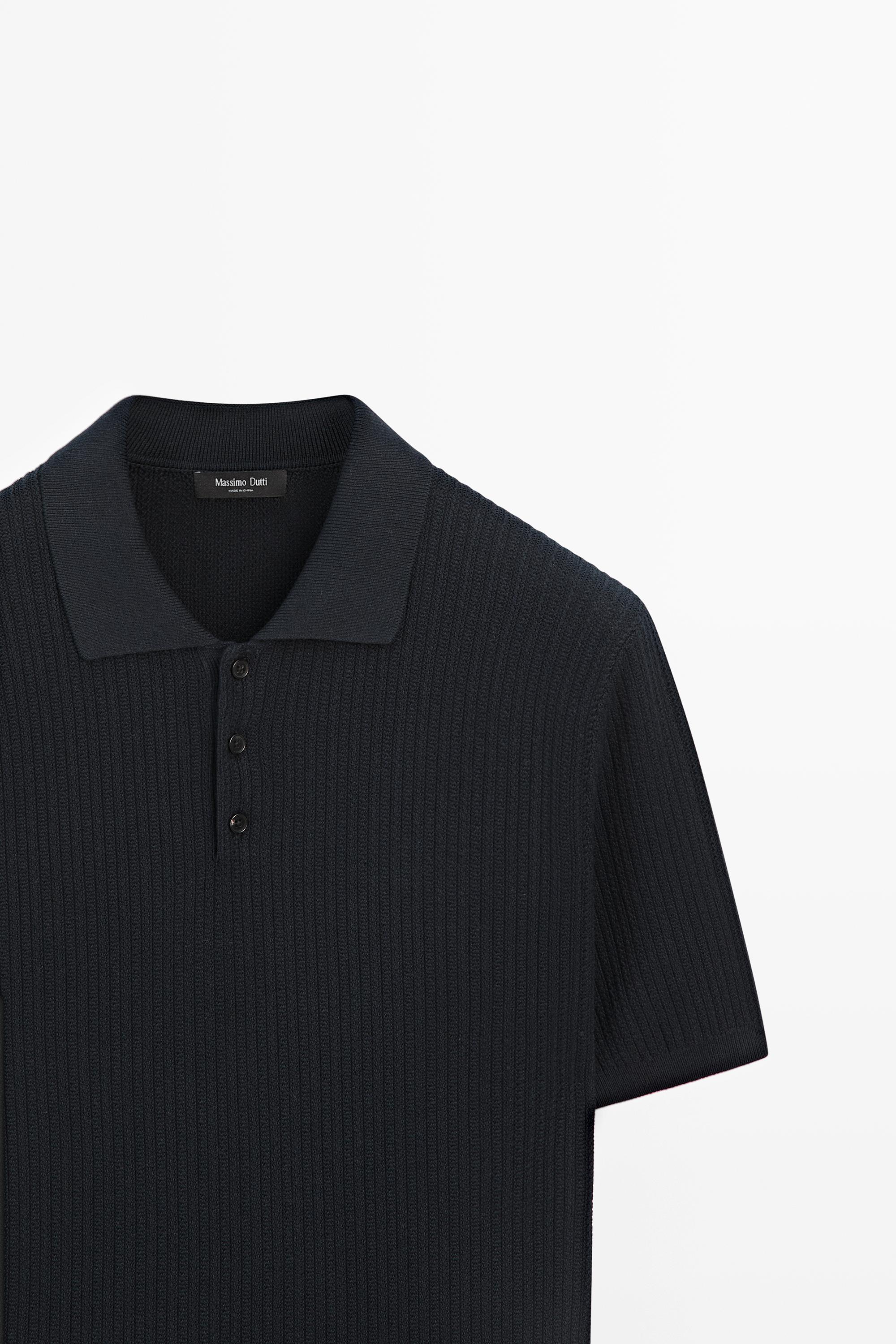 100% cotton textured knit polo sweater — NAVY BLUE