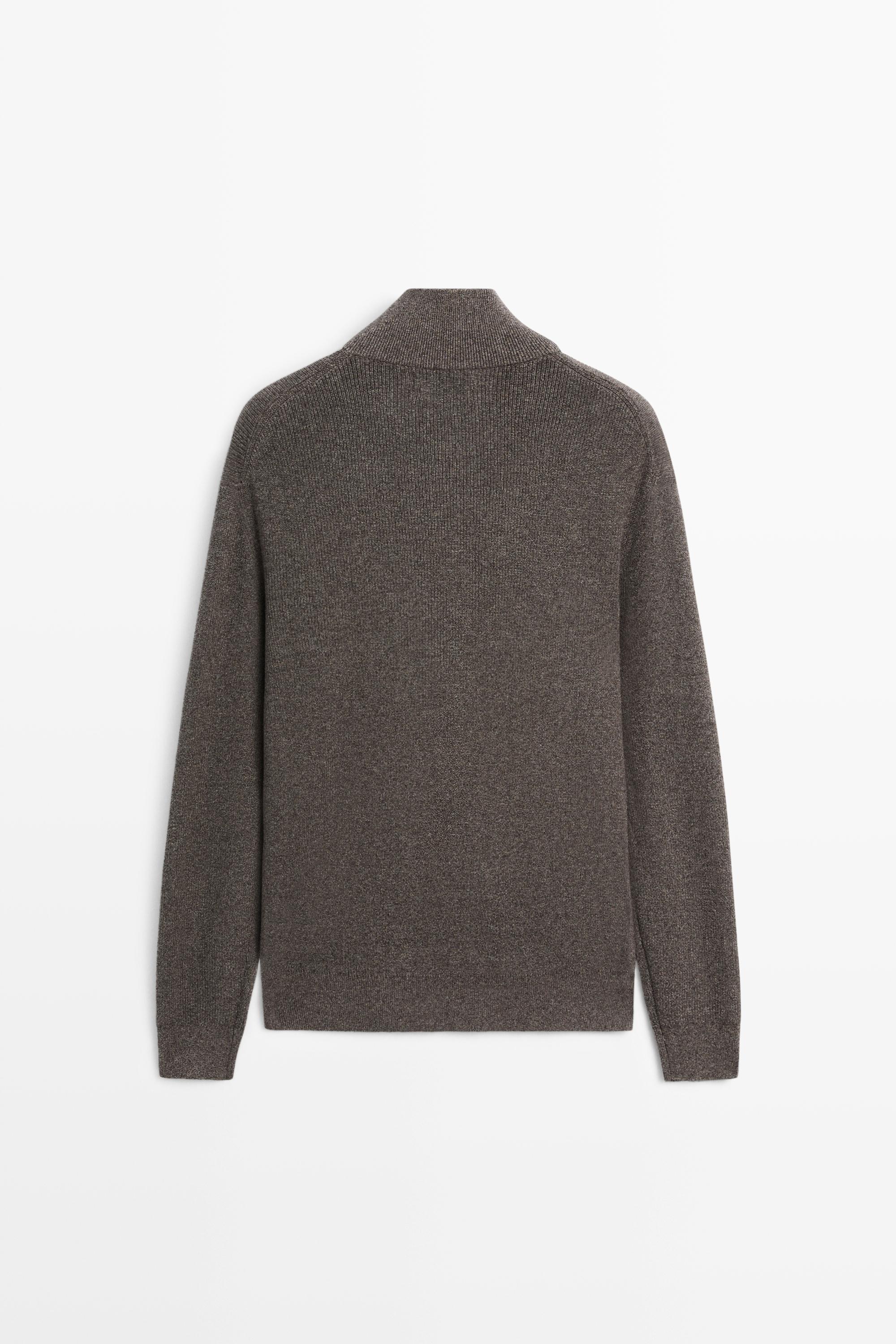 Mock neck knit sweater with zip — MINK