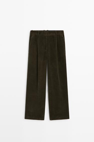 Wide-leg corduroy pants with darts — KHAKI 2