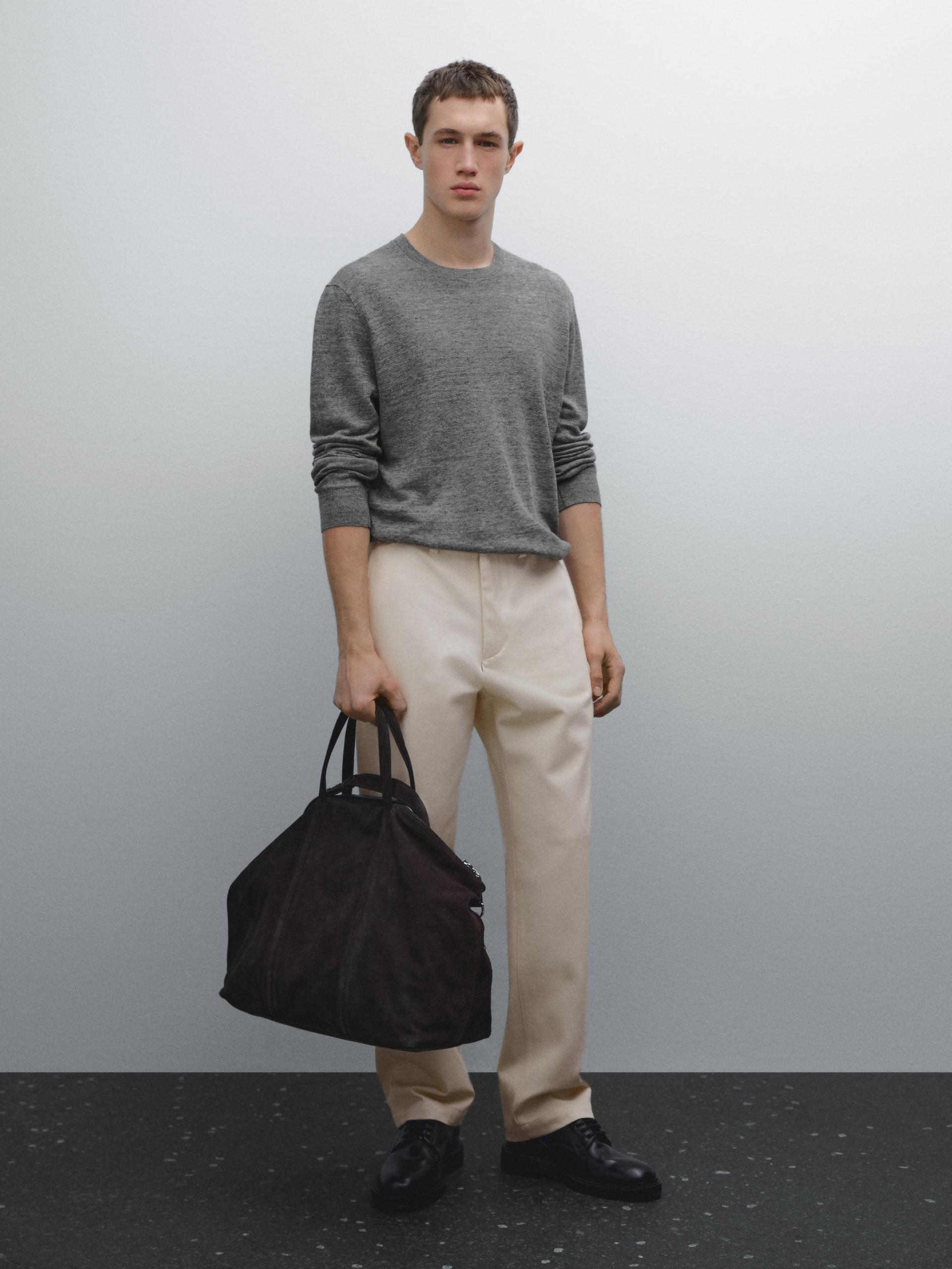 Maglia Mouliné 100% Lino - Grigio Antracite - M - Massimo Dutti - Maschile