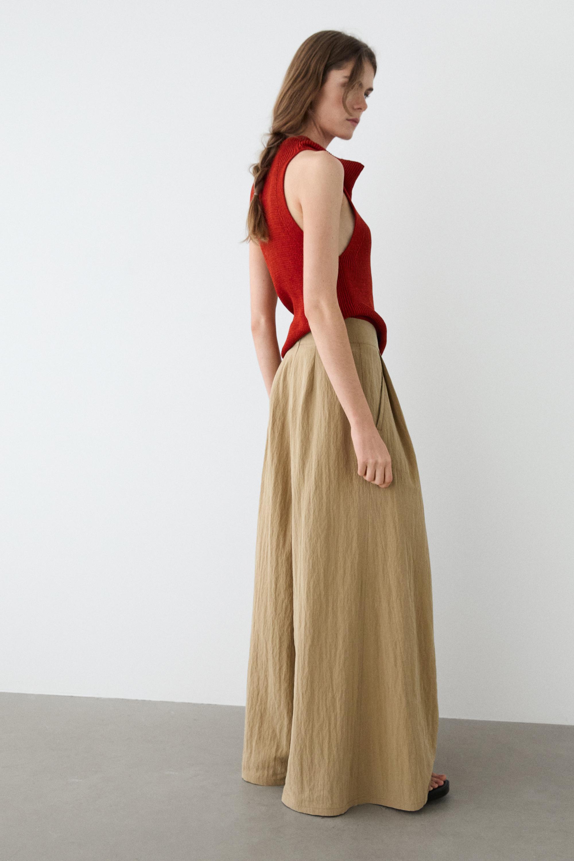 Palazzo trousers with box pleats — CAMEL