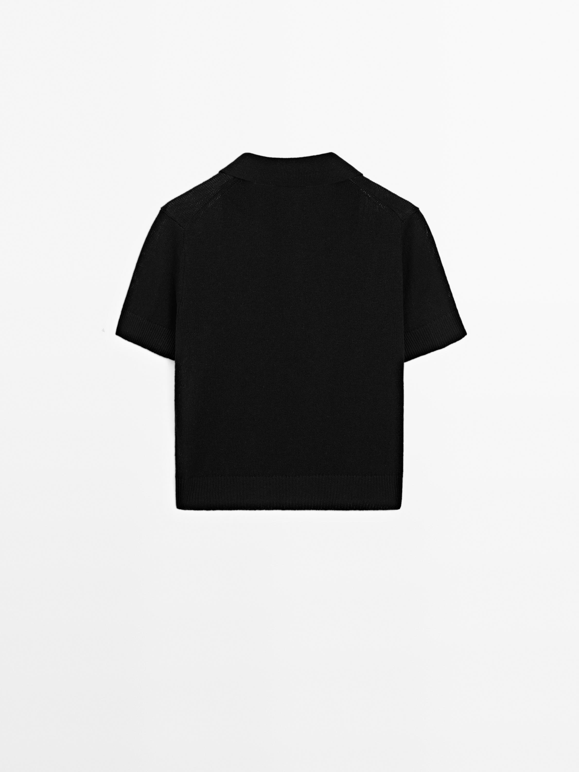 Linen blend cutwork polo sweater