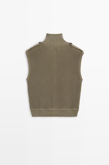 100% cotton high-neck knit vest — KHAKI 6