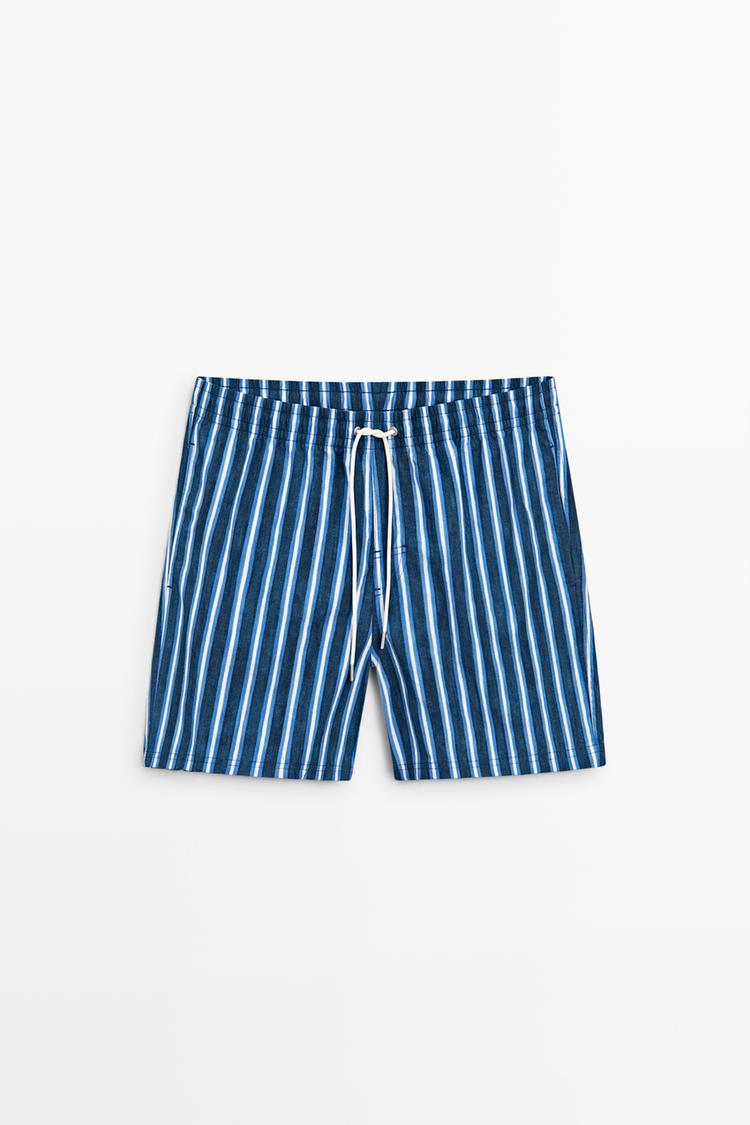 Tri-color striped swimming trunks — DEEP BLUE