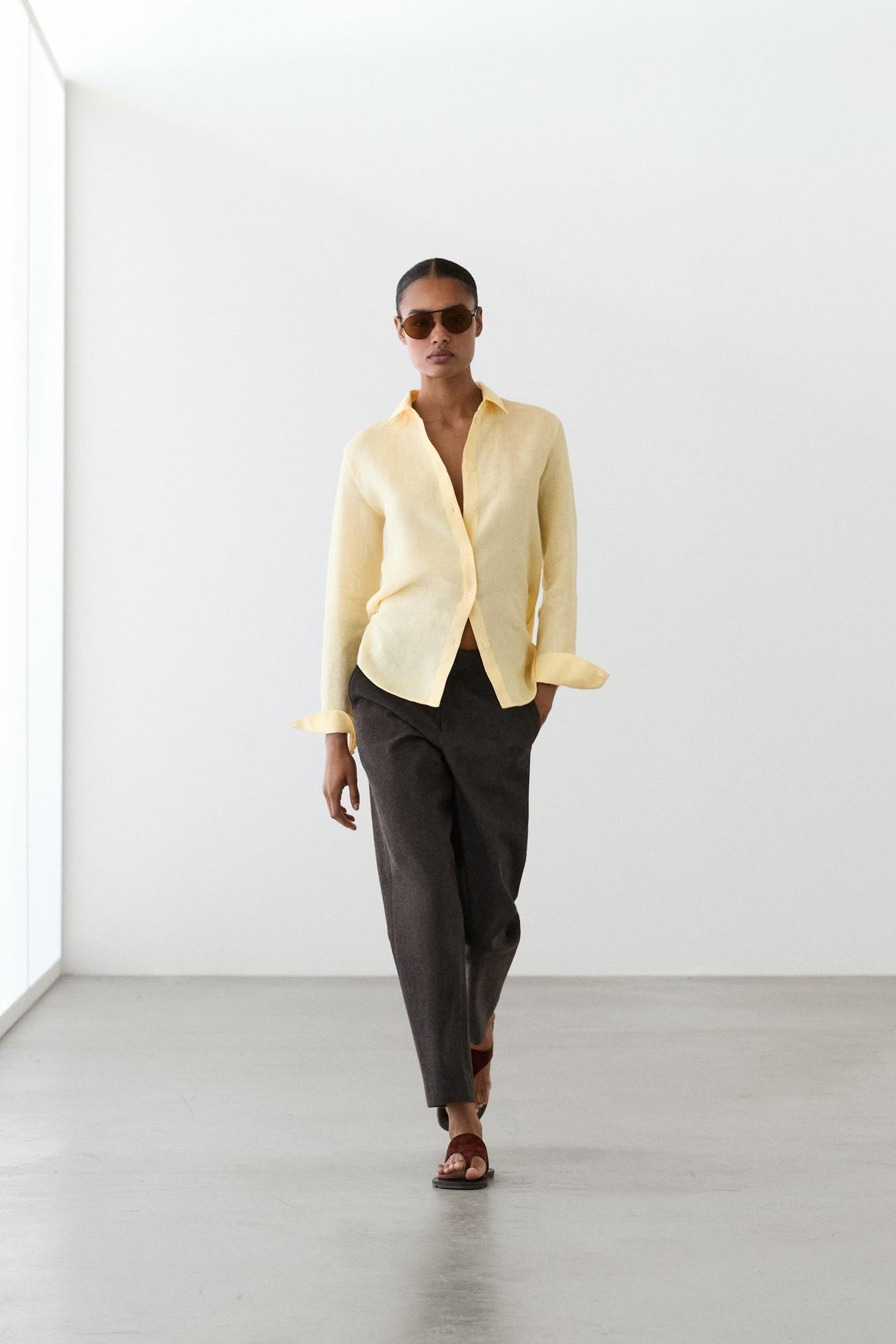 Slim fit linen blend trousers — BROWN MARL