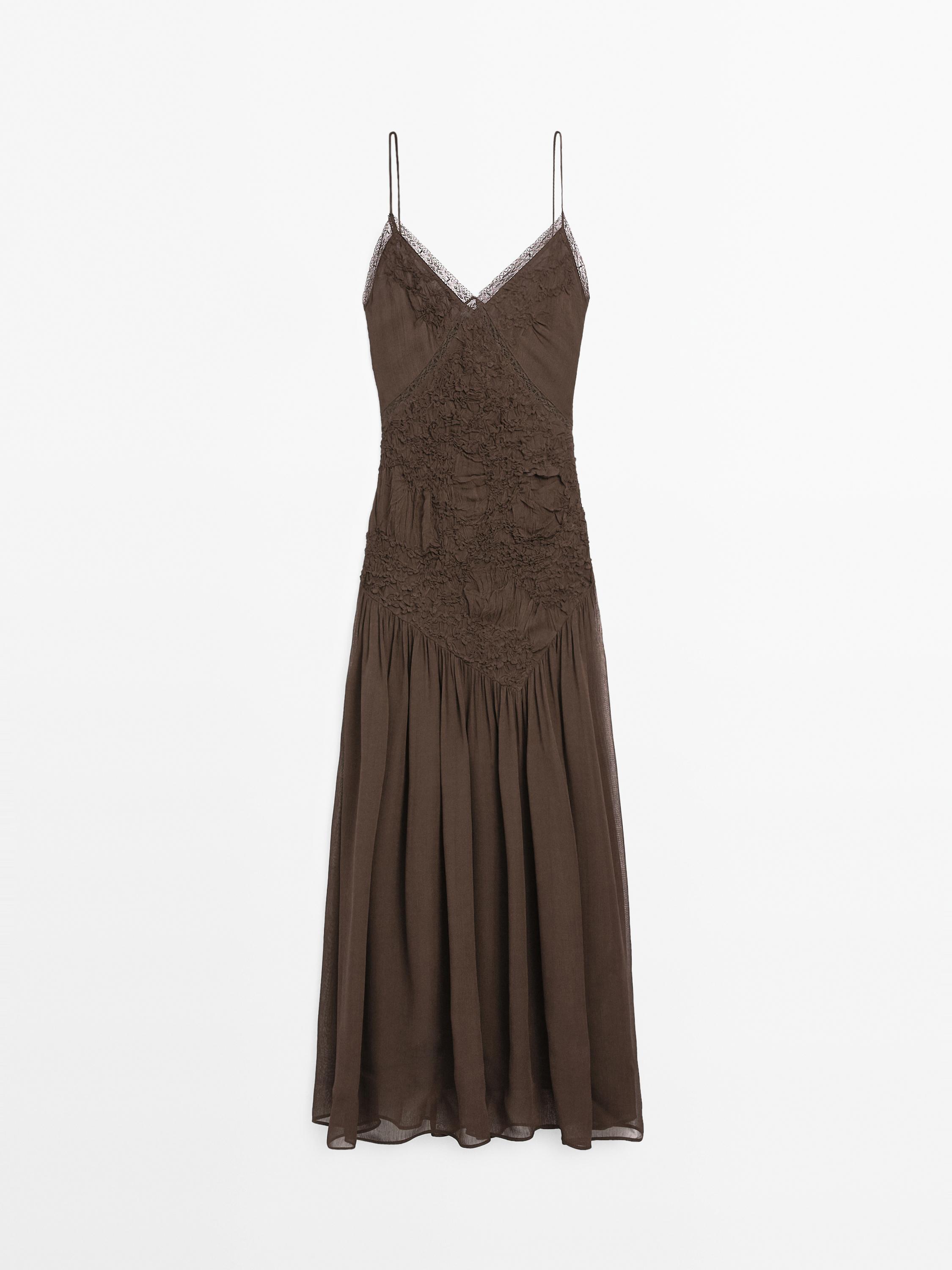 Long slip dress with gathered detail