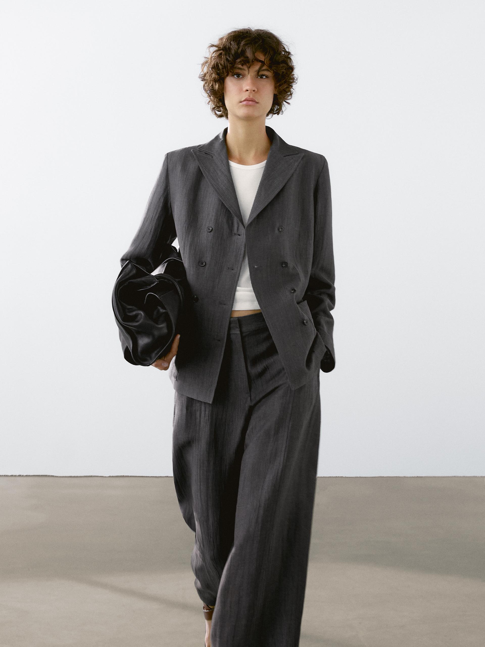 Pantalon De Tailleur Fluide En Lin Mélangé - Gris - 36 - Massimo Dutti - Femme